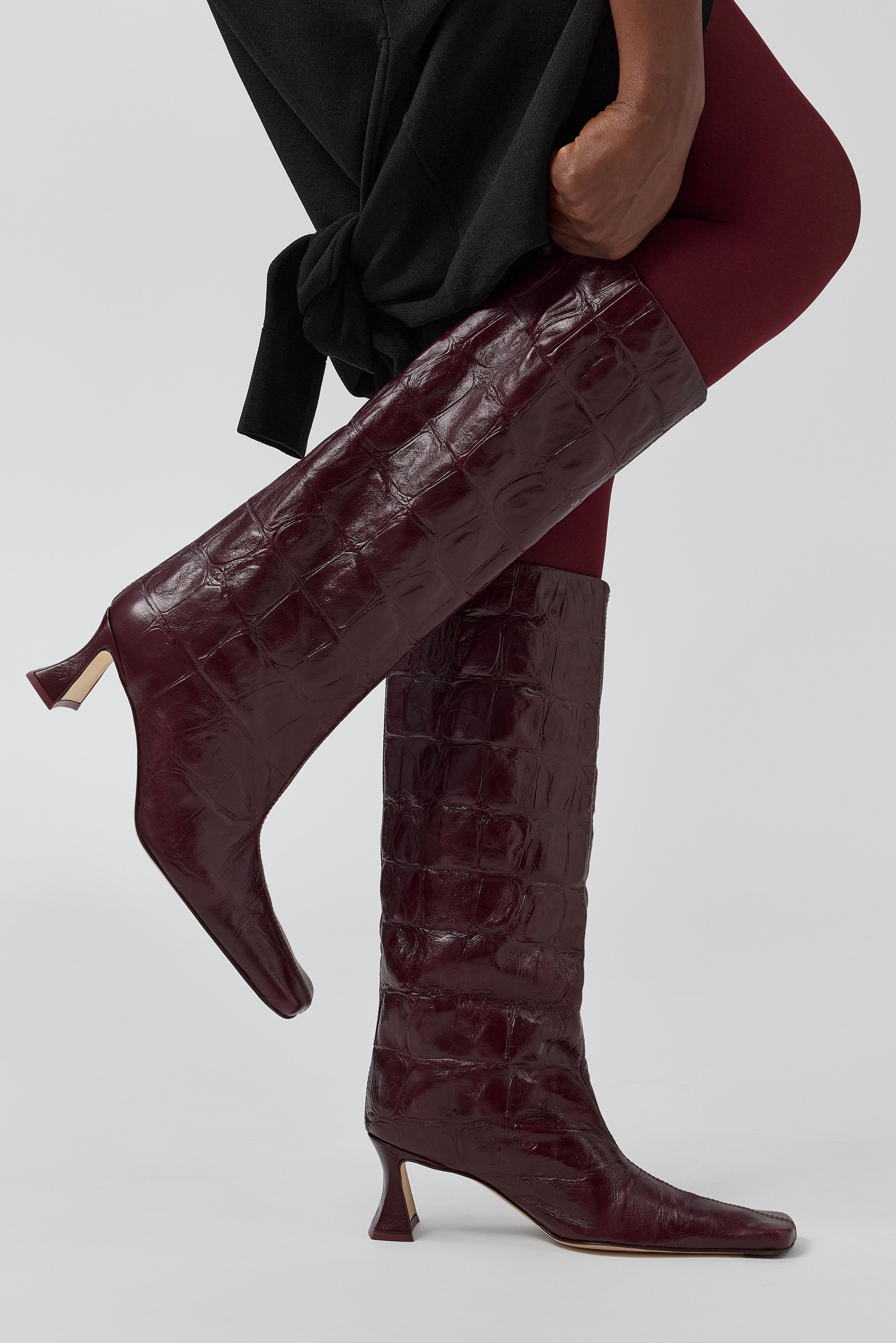 Bluma Boots -  Plum Croc Embossed Leather | Miista | Designed & Handmade in Europe