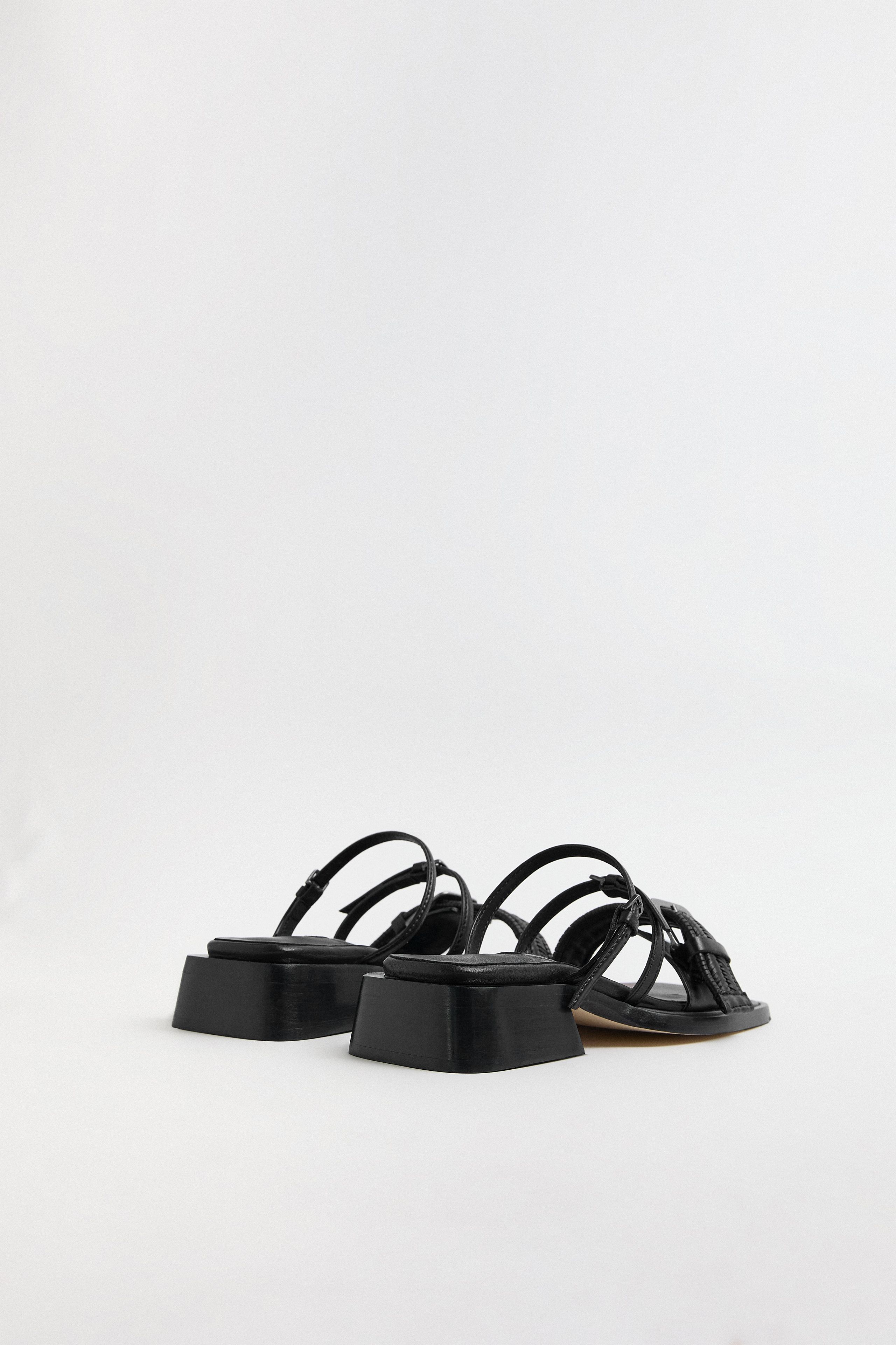 Nayah Sandals - Black Woven Leather | Miista