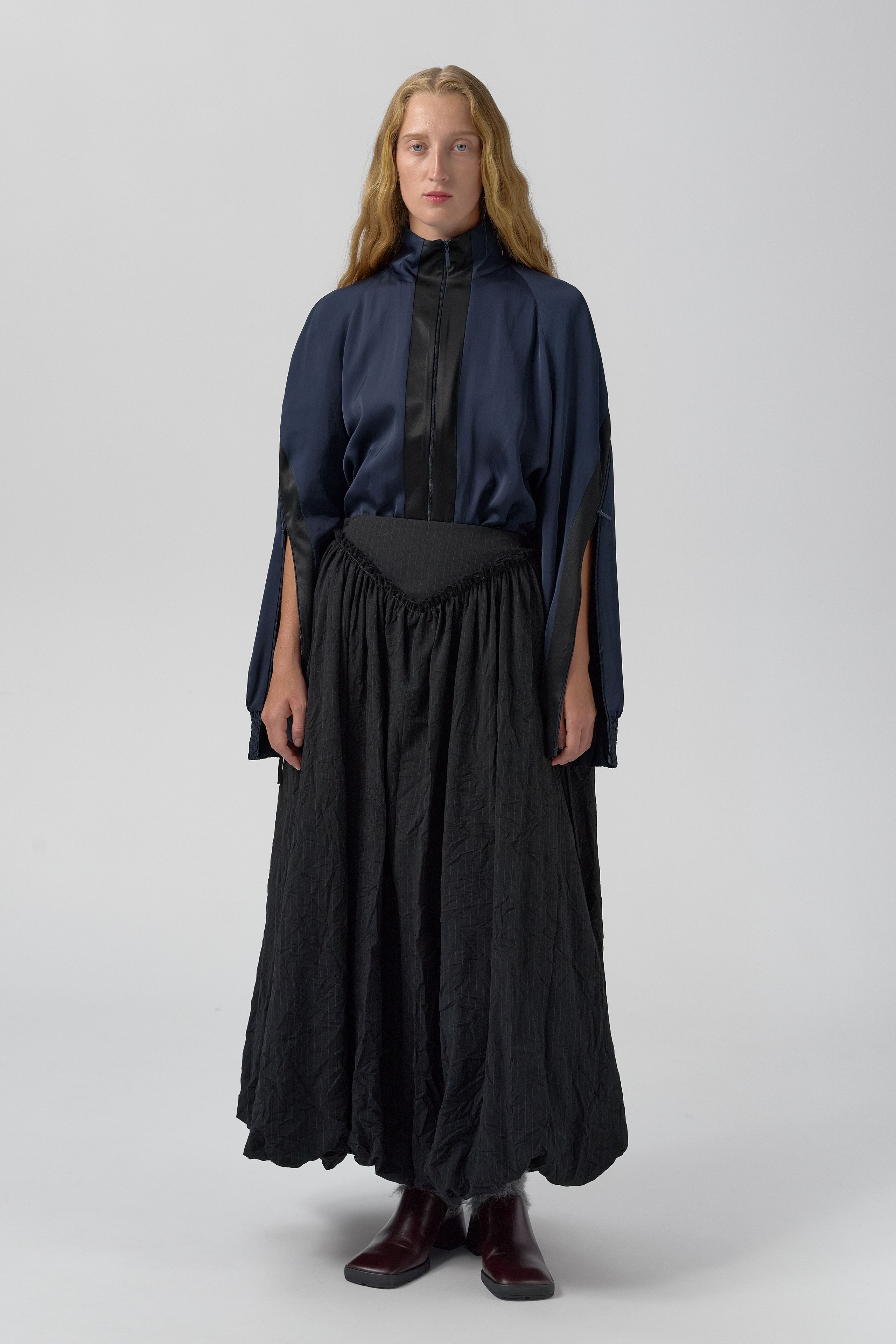 Bronte Skirt - Black Crinkled Pinstripe | Miista