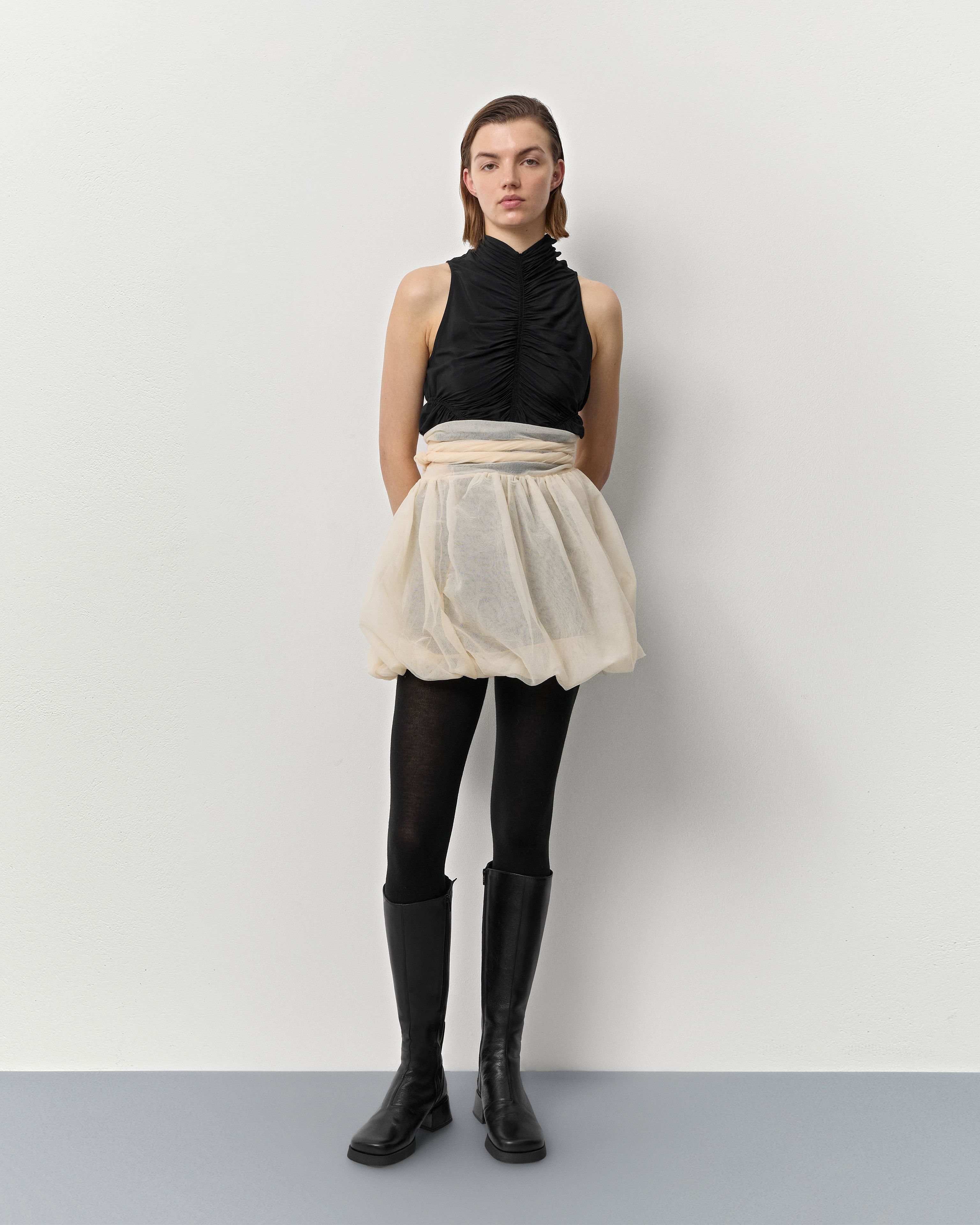 Pandora Beige Wrap Knit Skirt | Miista | Designed & Handmade in Europe