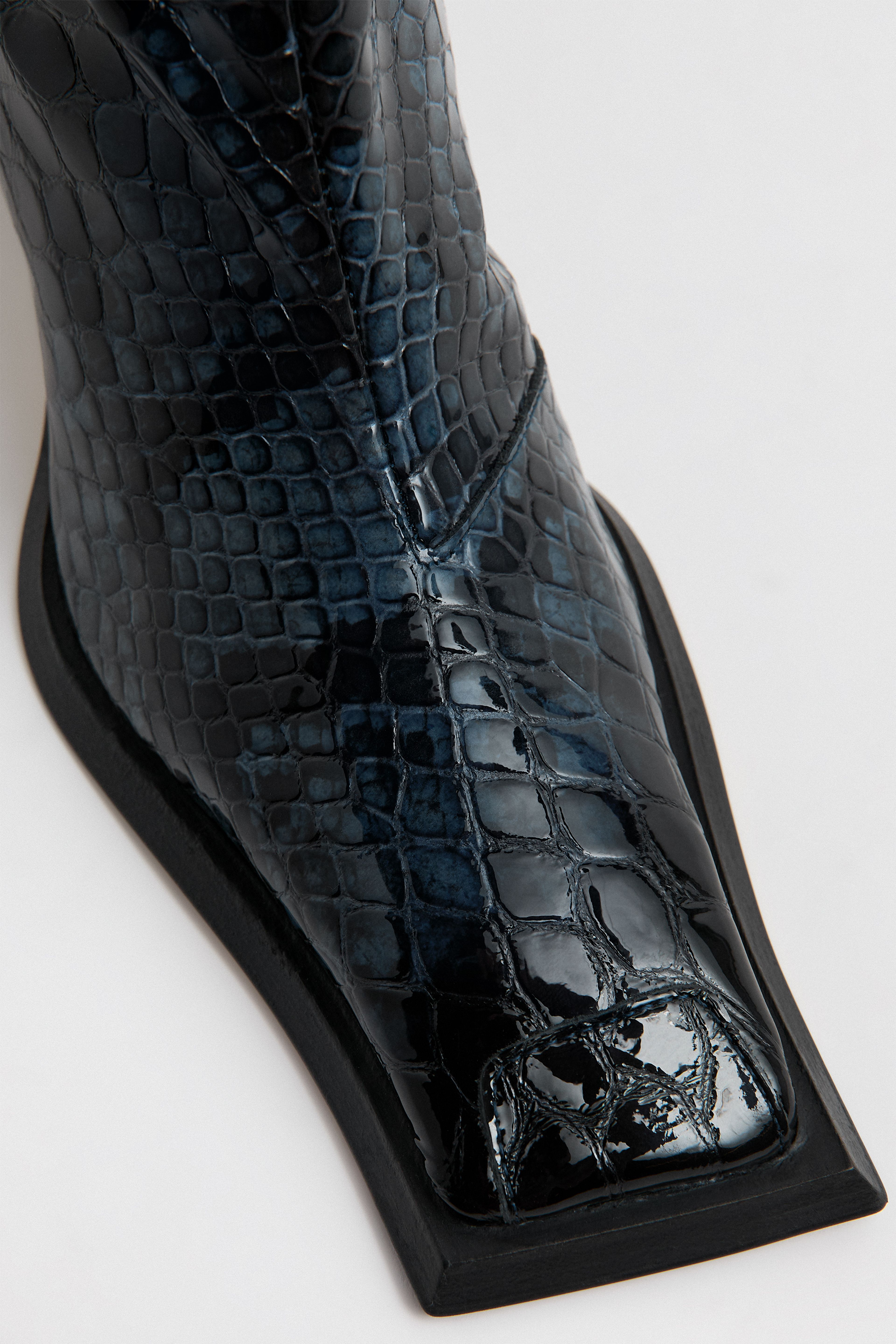 Alfreda Boots Navy Embossed Snake Leather | Miista | Designed & Handmade in Europe