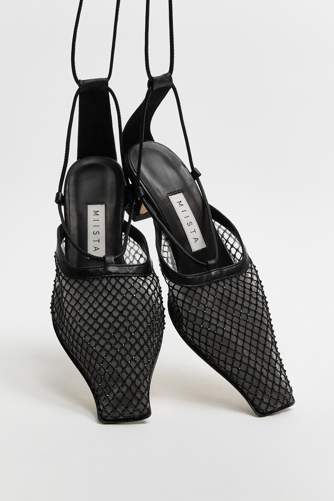 Andes Black Mesh Mule Sandals | Miista