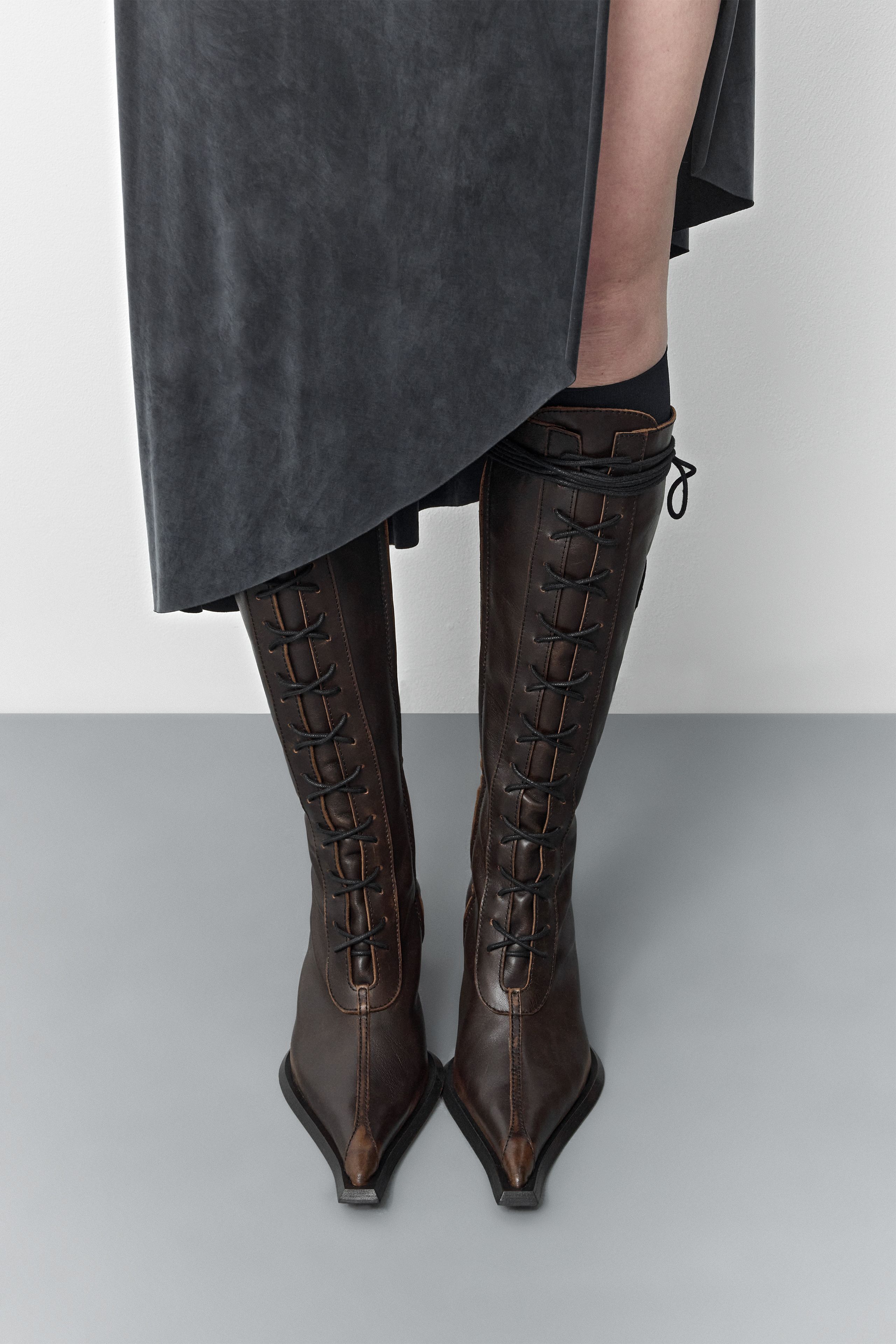 Ambika Brushed Brown Lace Up Tall Boots | Miista | Designed & Handmade in Europe