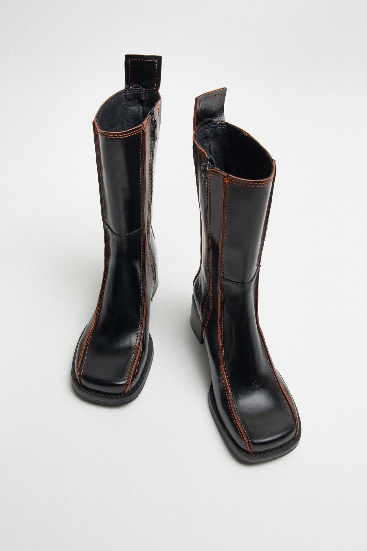 Mariela Boots - Black Leather Orange Stitching | Miista