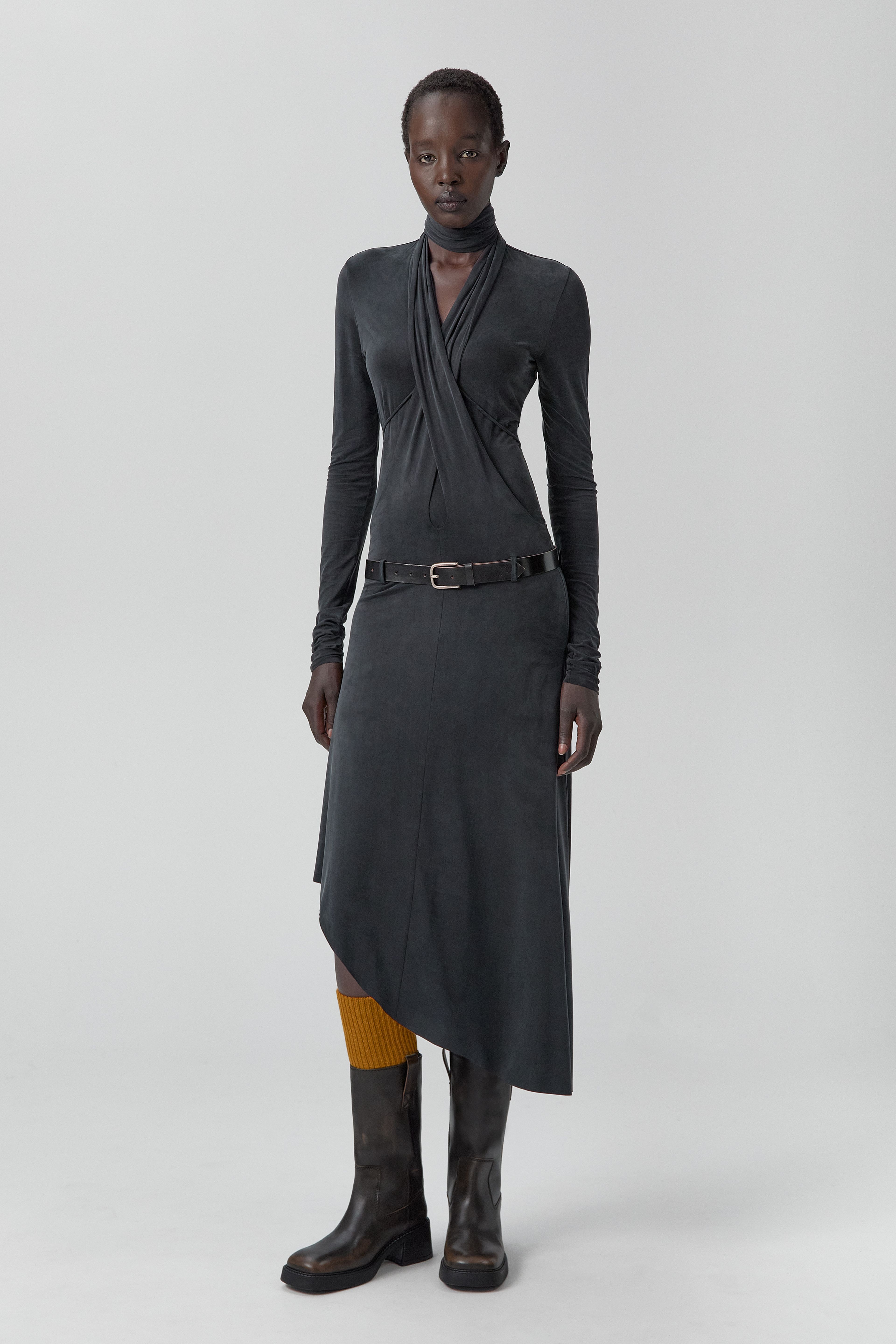 Lynd Dress - Washed Black Ribbed Cupro | Miista | Designed & Handmade in Europe