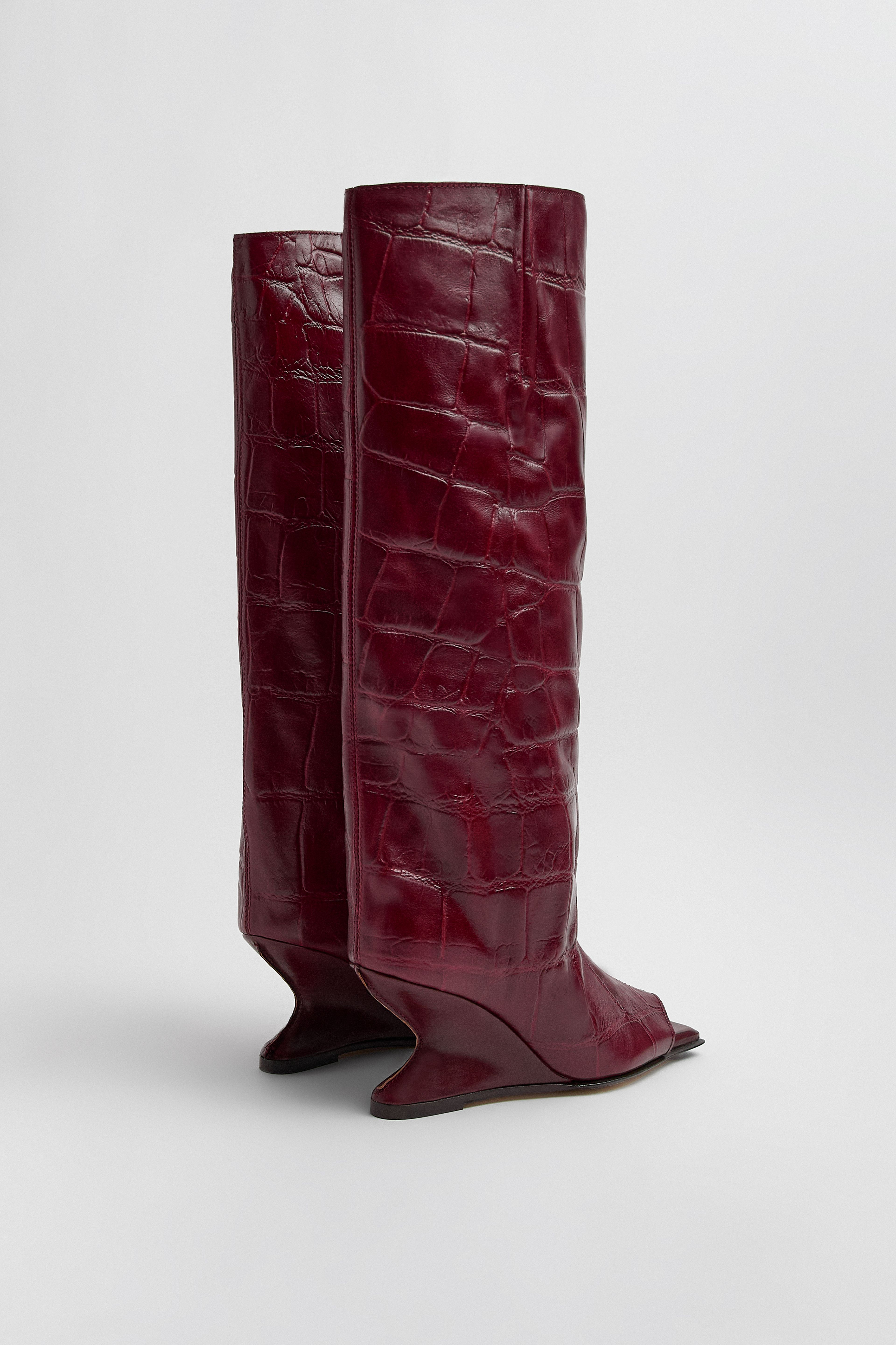 Salima Boots - Red Croc Embossed Leather | Miista | Designed & Handmade in Europe