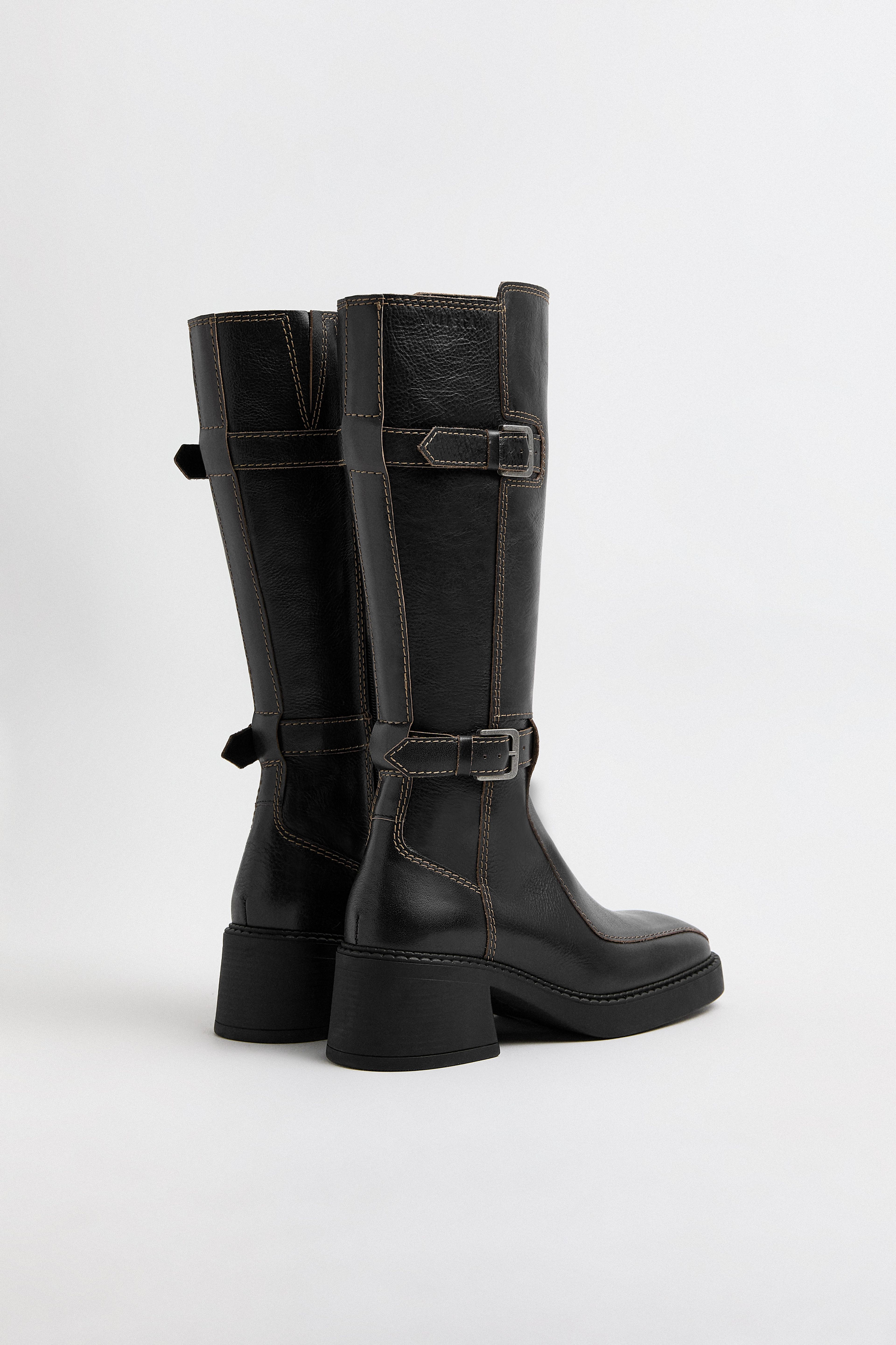 Jarmila Boots - Black Leather Cream Stitching | Miista | Designed & Handmade in Europe