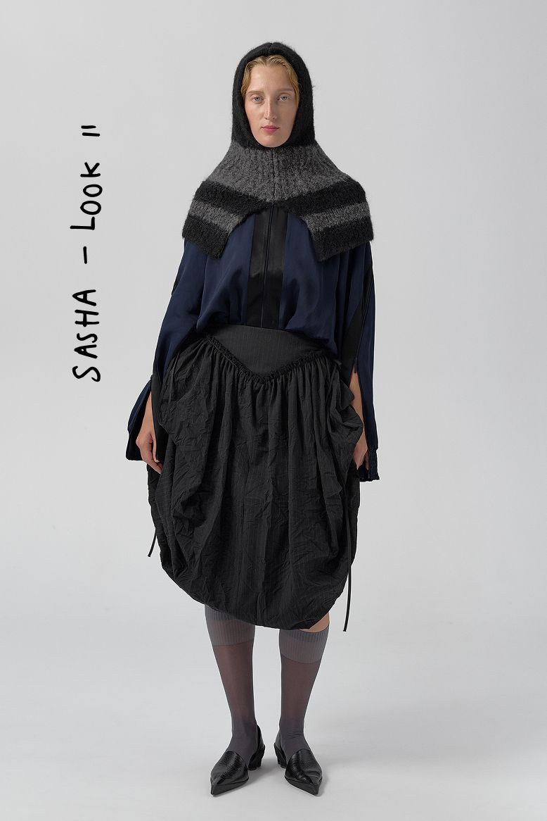 Bronte Black And Grey Crush Pinstripe Puff Skirt | Miista | Designed & Handmade in Europe