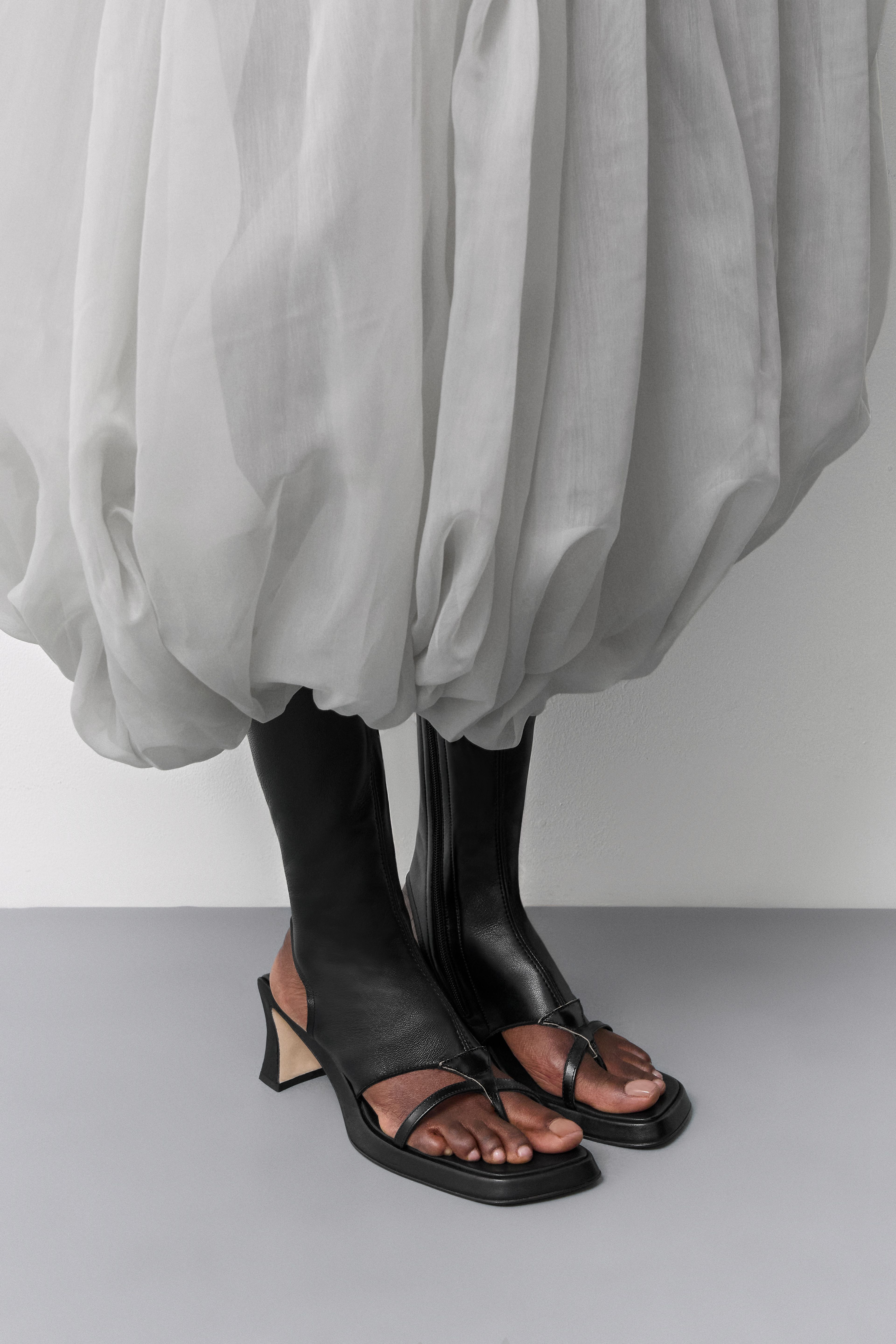 Sajana Black Thonge Heeled Sandal Tall Boots | Miista | Designed & Handmade in Europe
