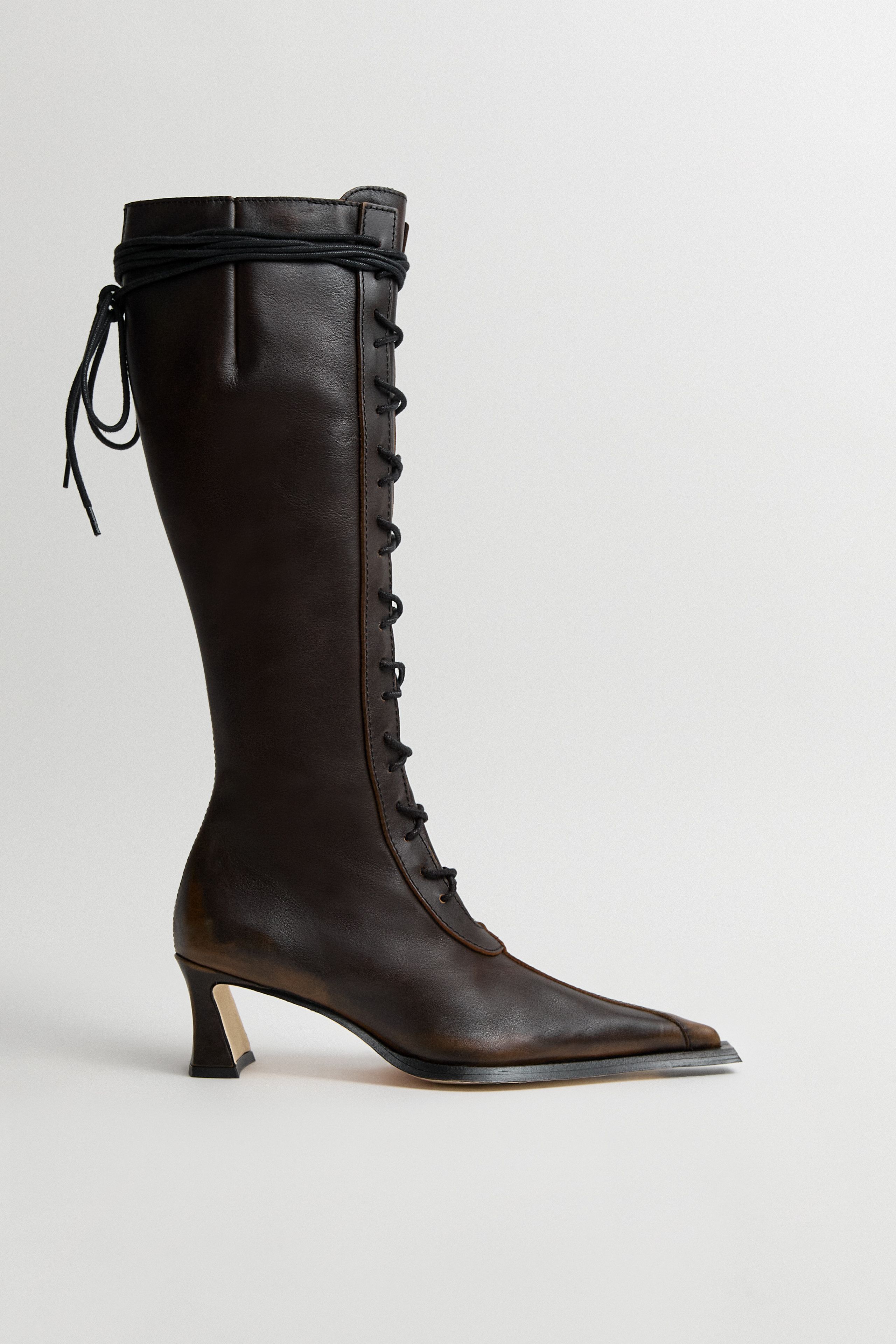 Ambika Brushed Brown Lace Up Tall Boots | Miista | Designed & Handmade in Europe