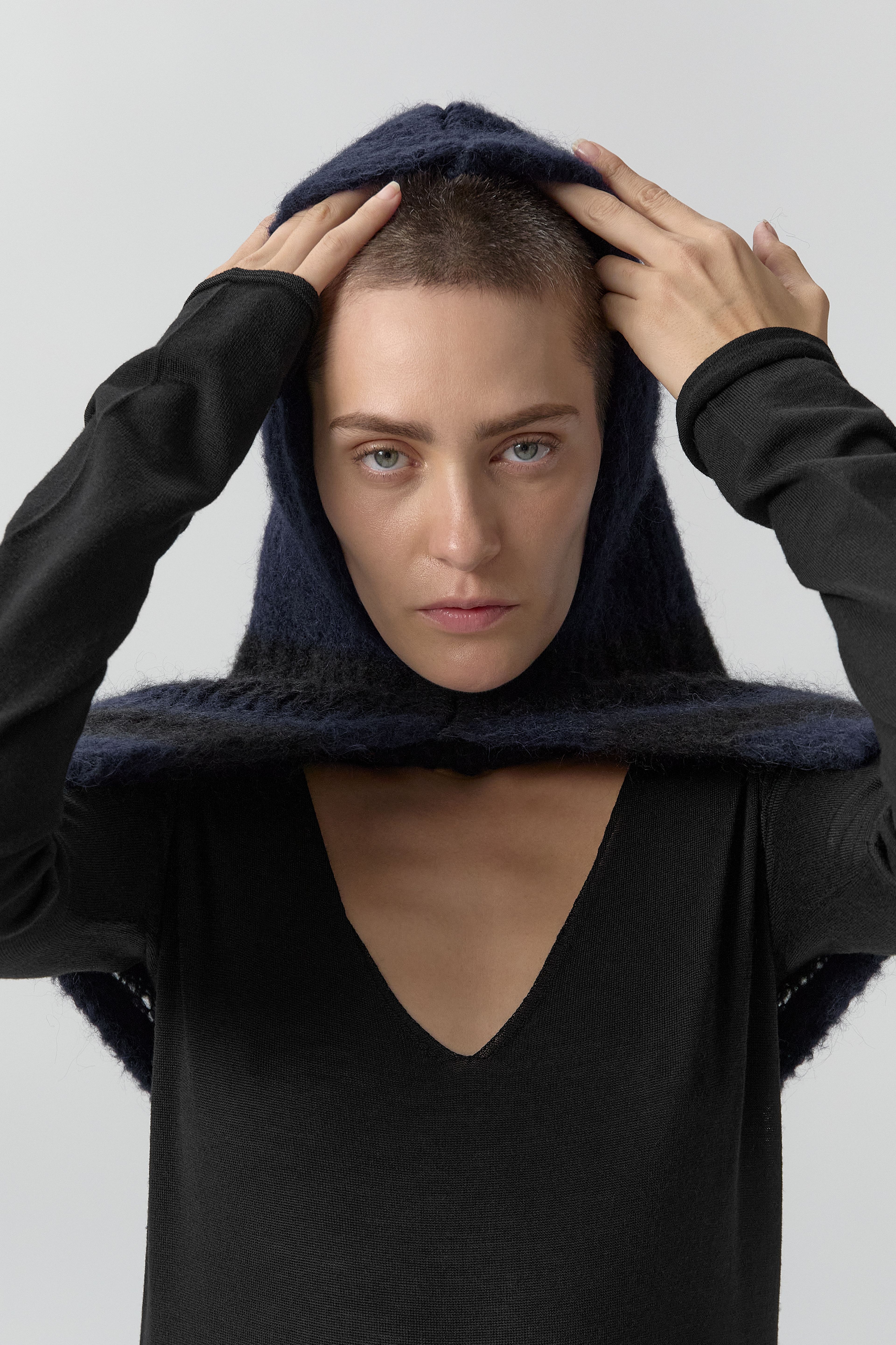 Mona Balaclava -Black Navy Fine Alpaca Knit | Miista | Designed & Handmade in Europe