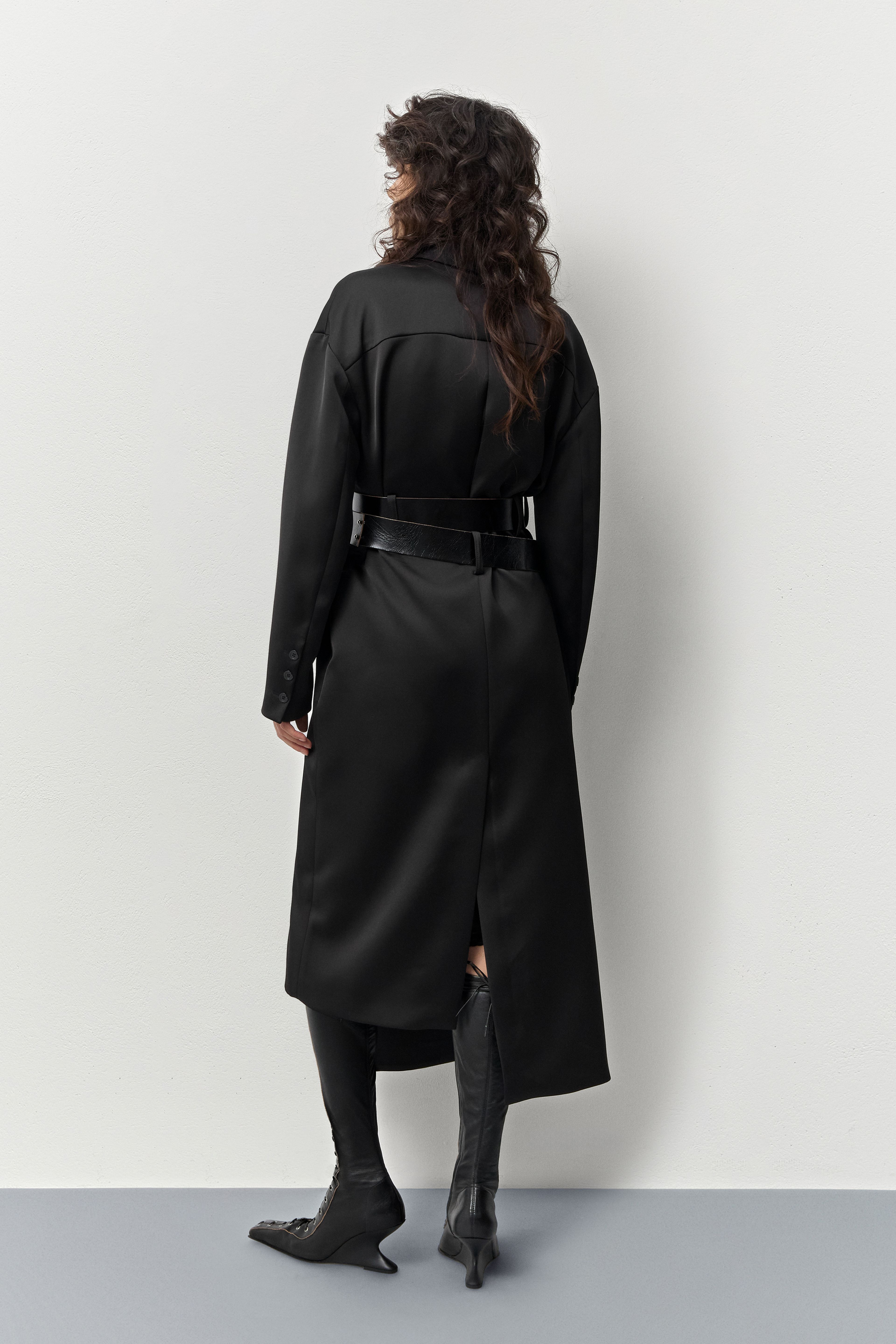 Irne Black Belt Long Coat | Miista | Designed & Handmade in Europe