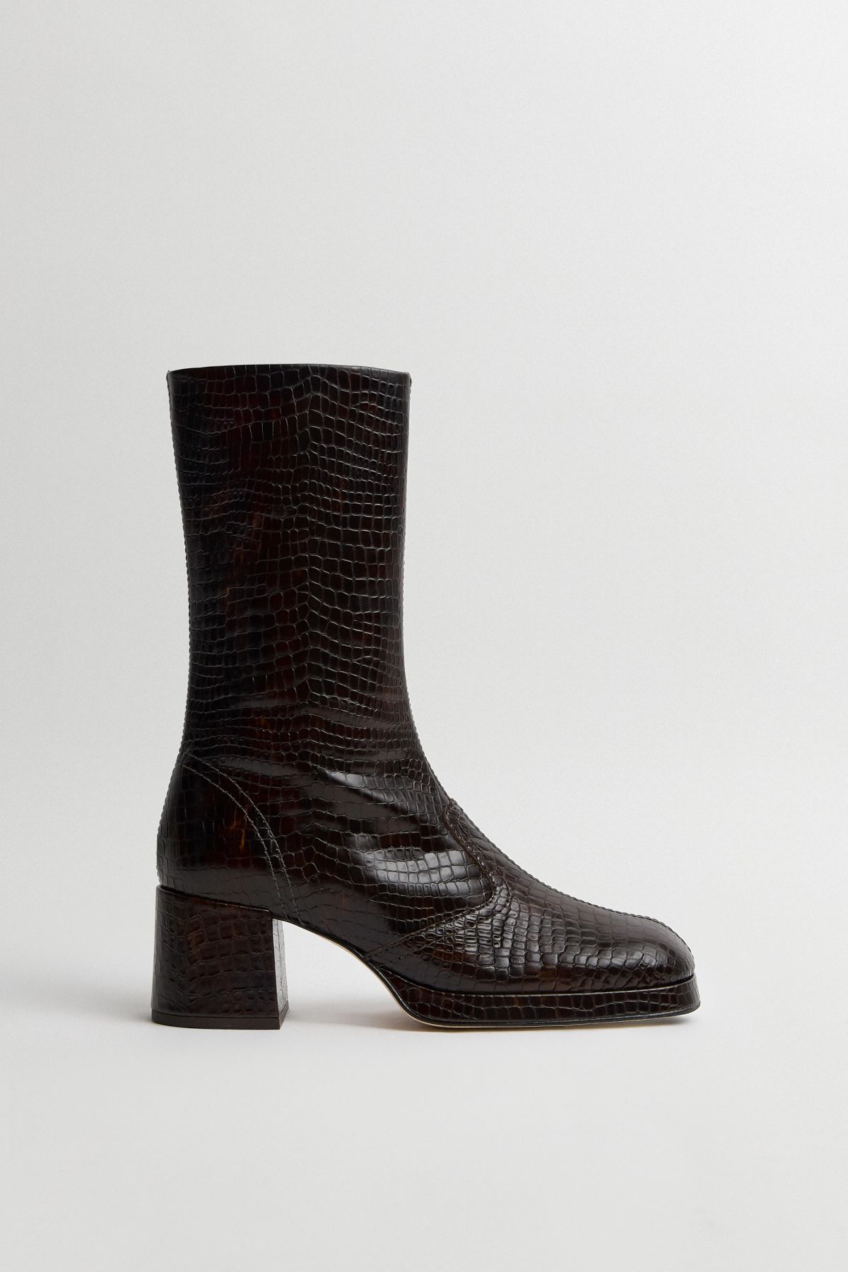 Cass Boots - Brown Croco Embossed Leather