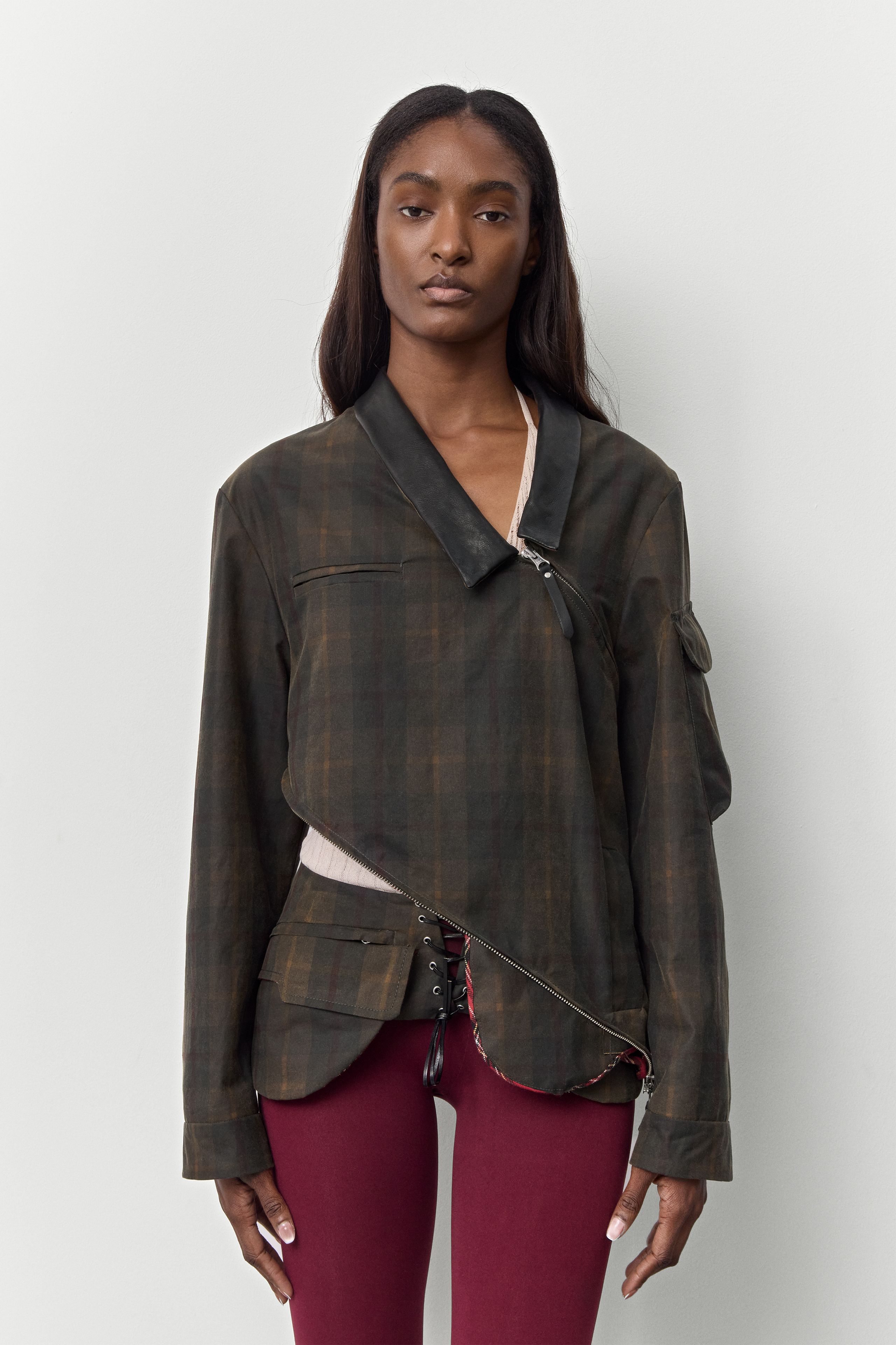 Marla Brown Checked Detachable Jacket | Miista | Designed & Handmade in Europe