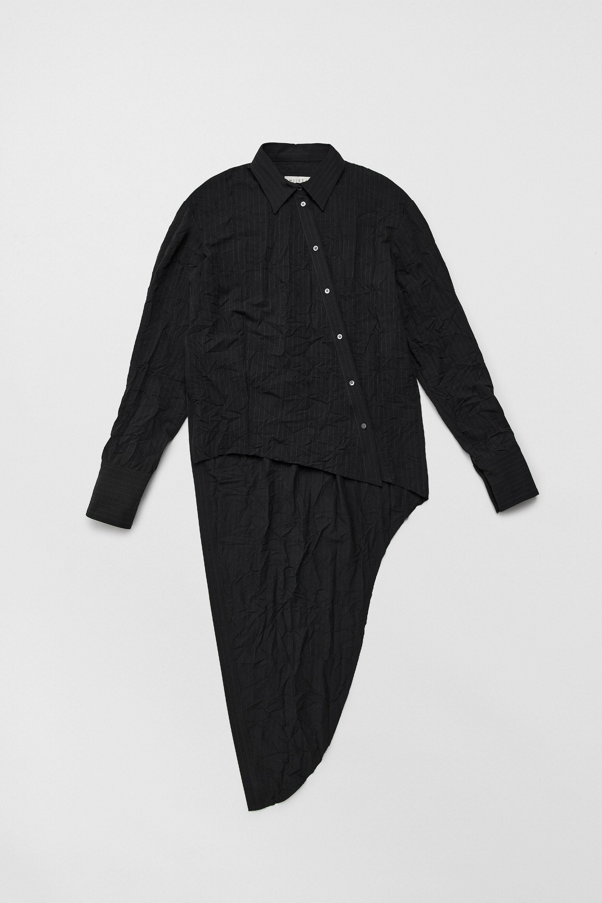 Elie Black And Grey Crush Pinstripe Wrinckled Shirt | Miista | Designed & Handmade in Europe