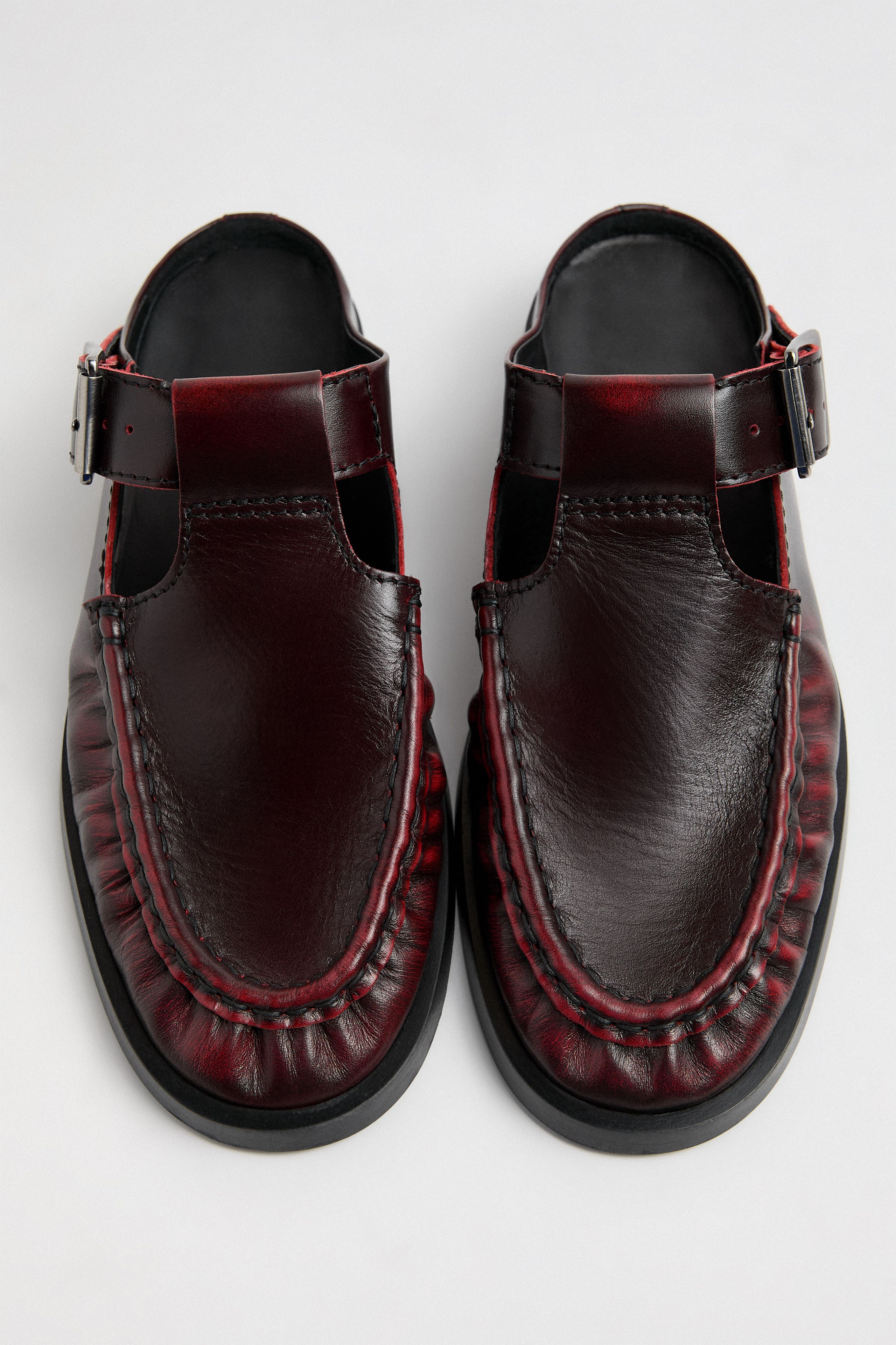 Gianna Brushed Red Buckled Mules