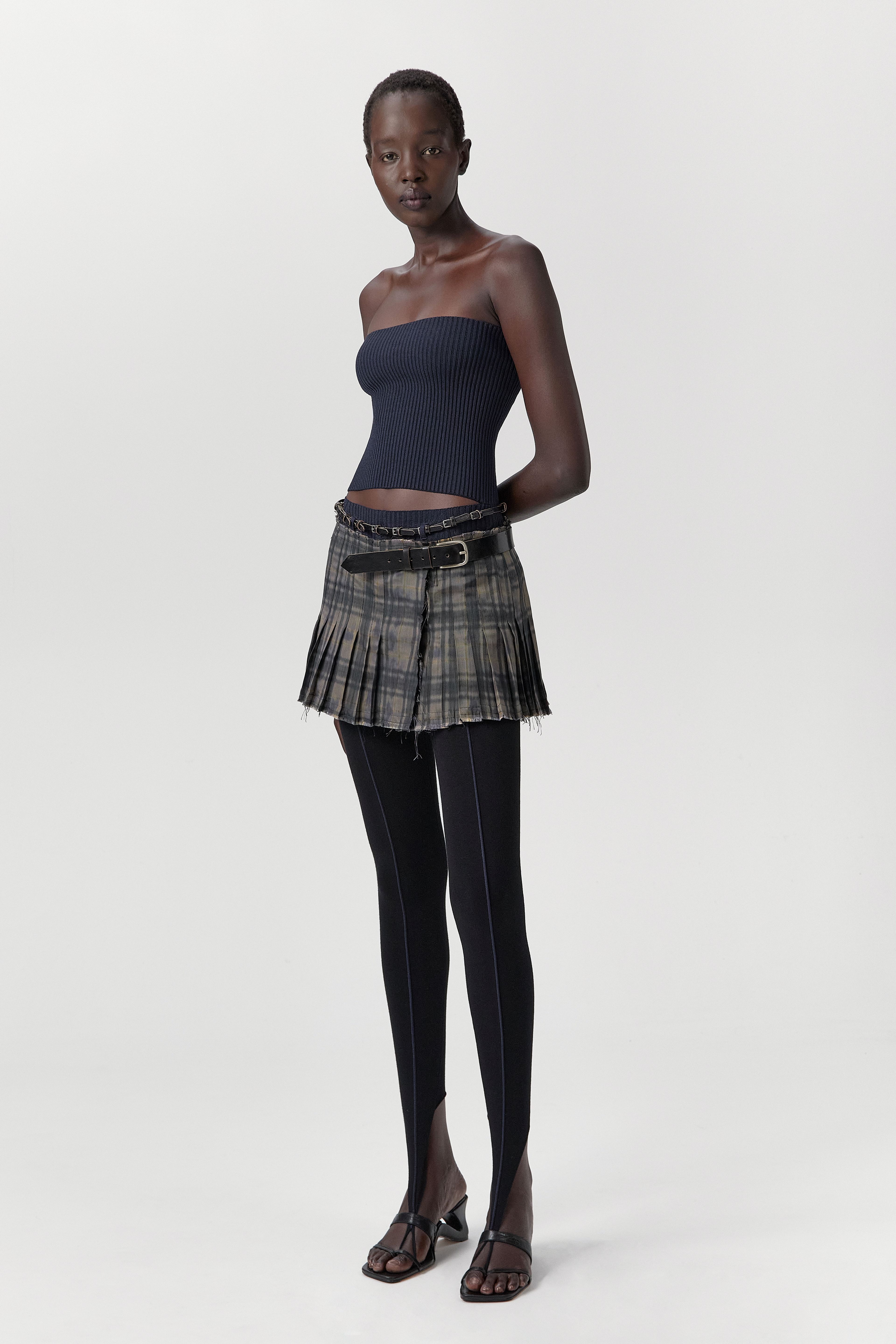 Mary Skirt - Beige Black Pleated | Miista | Designed & Handmade in Europe