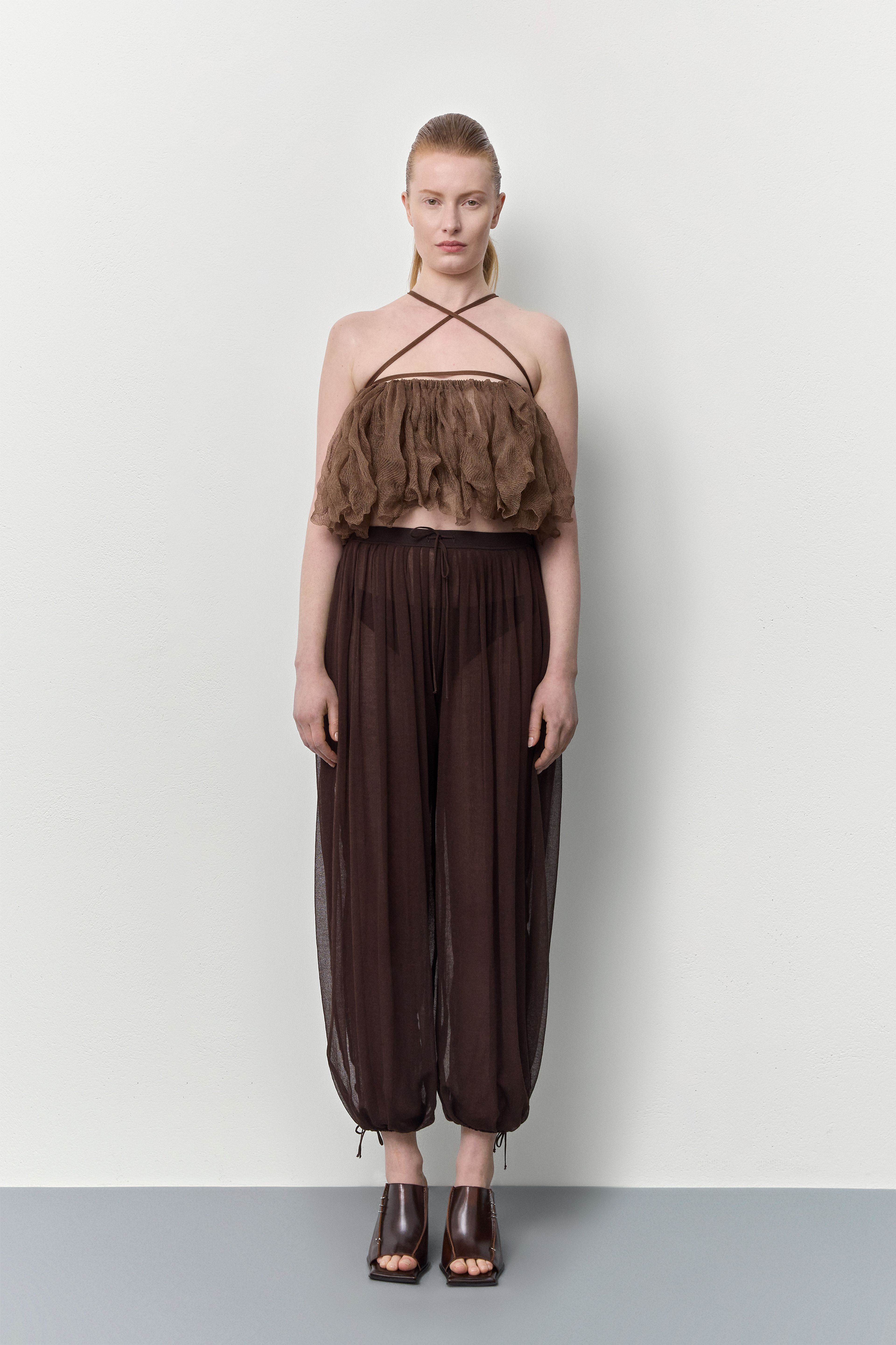 Vee Dark Brown Knitted Ruffle | Miista | Designed & Handmade in Europe