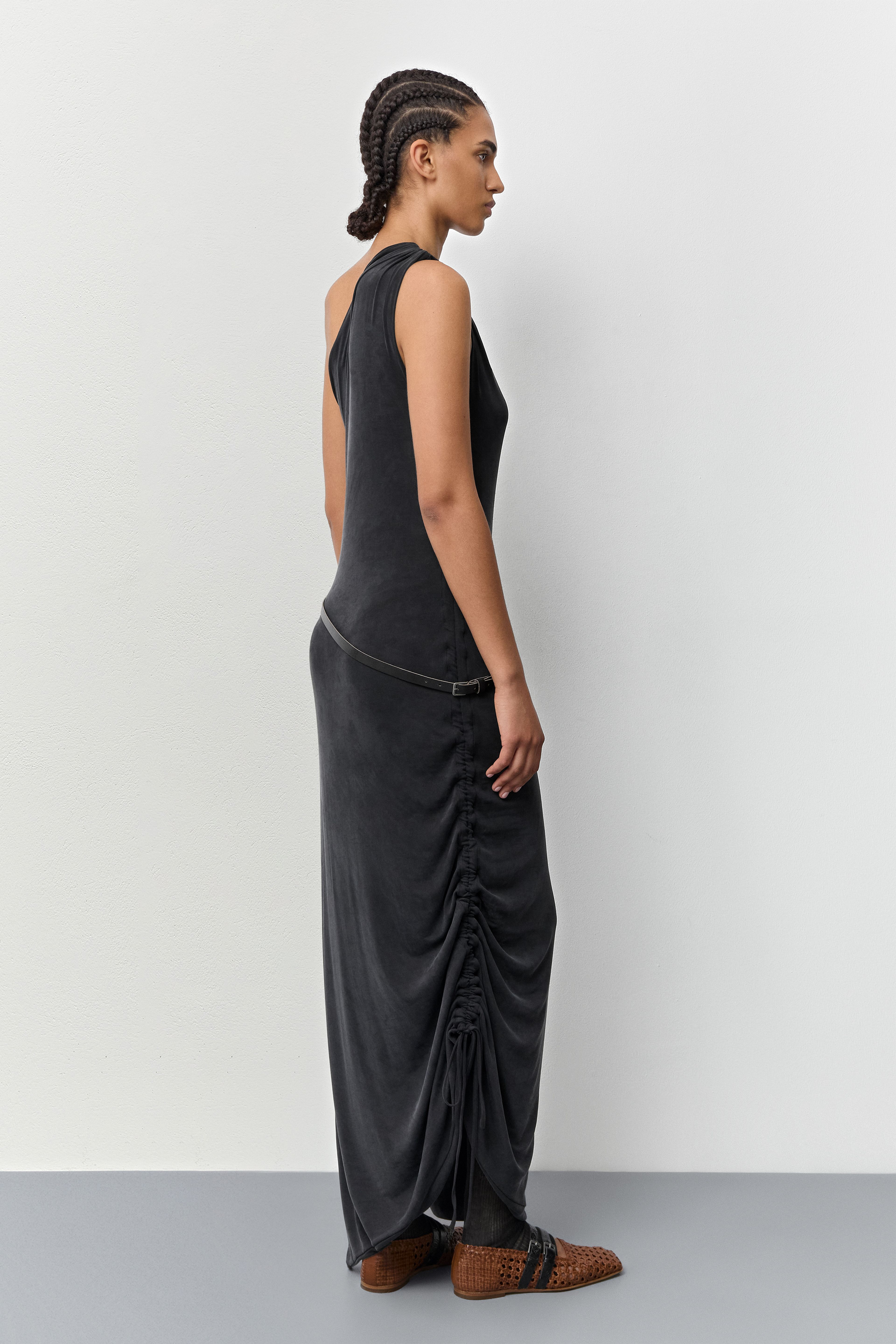 Sidra Asymmetric Black Long Dress | Miista | Designed & Handmade in Europe