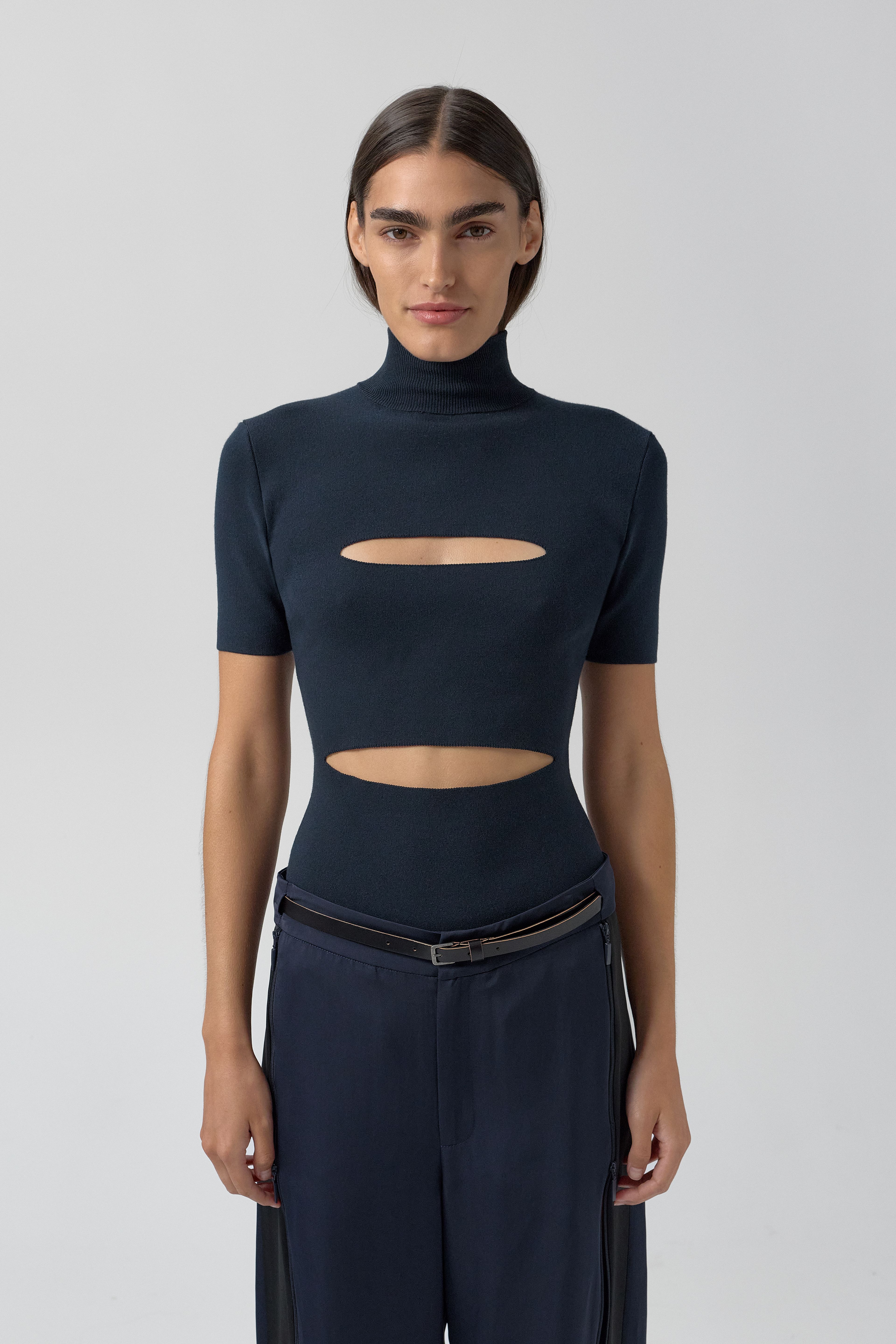 Candida Top - Navy Viscose Knit | Miista | Designed & Handmade in Europe