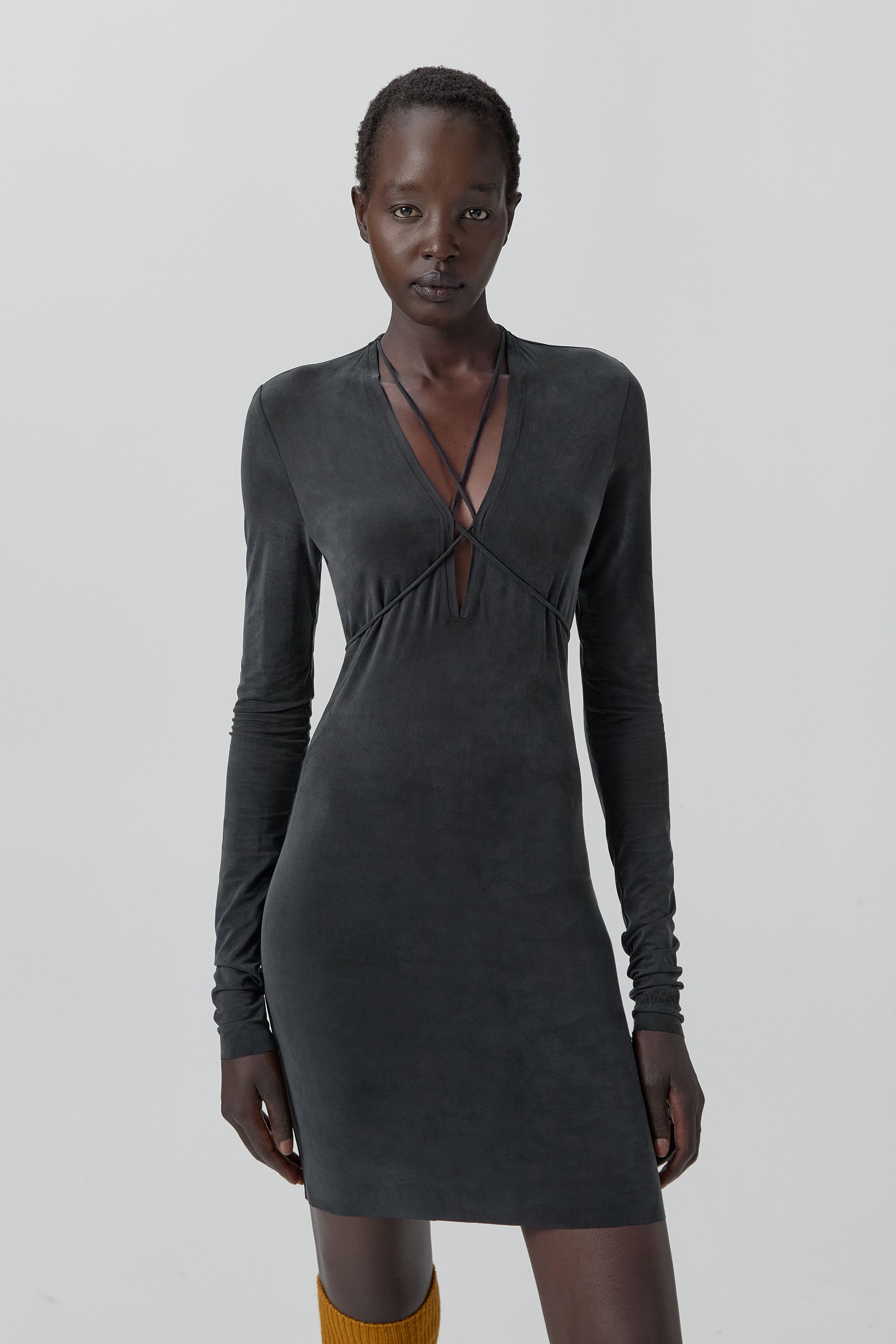 Alicja Dress - Washed Black Ribbed Cupro | Miista | Designed & Handmade in Europe