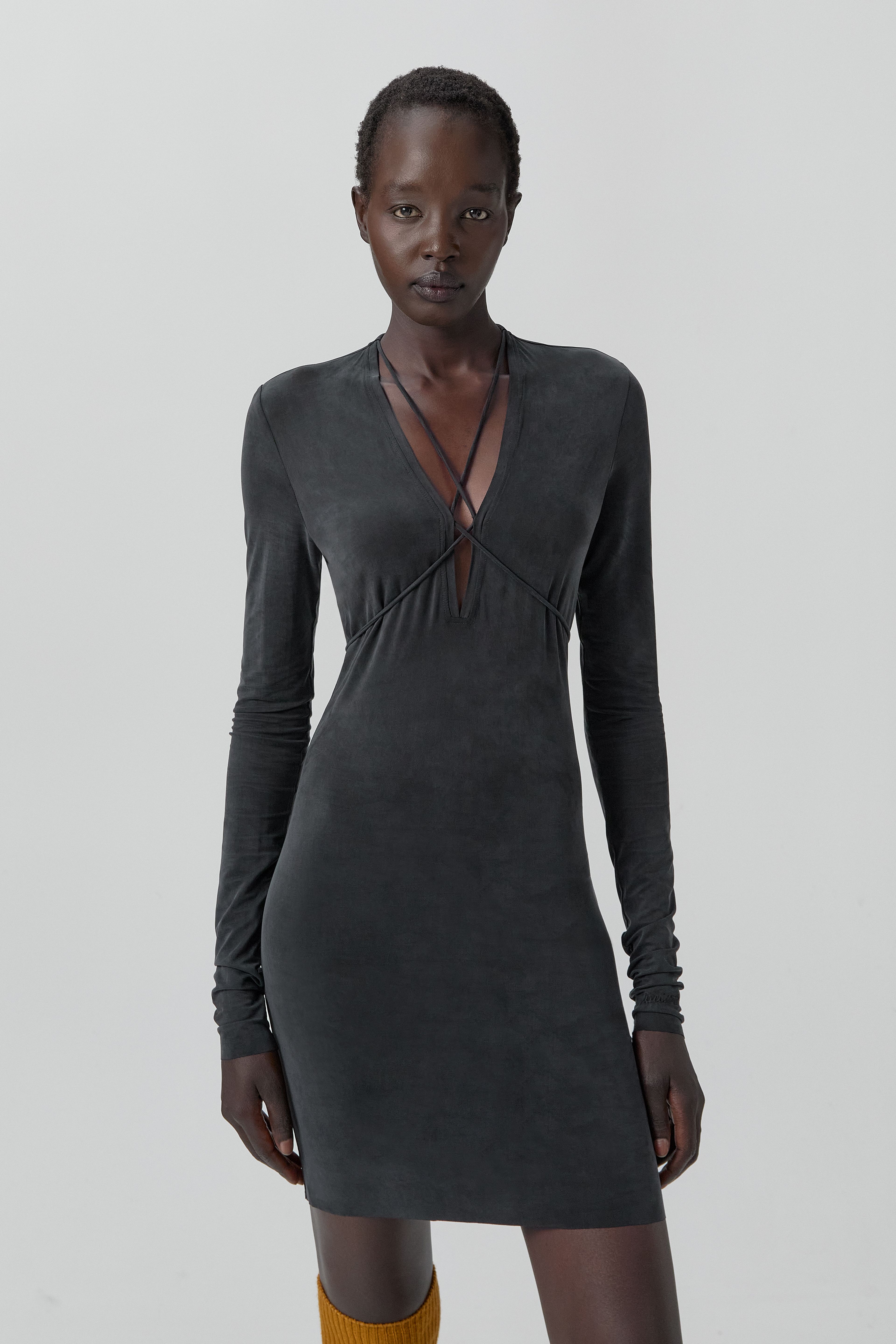 Alicja Dress - Washed Black Ribbed Cupro | Miista | Designed & Handmade in Europe
