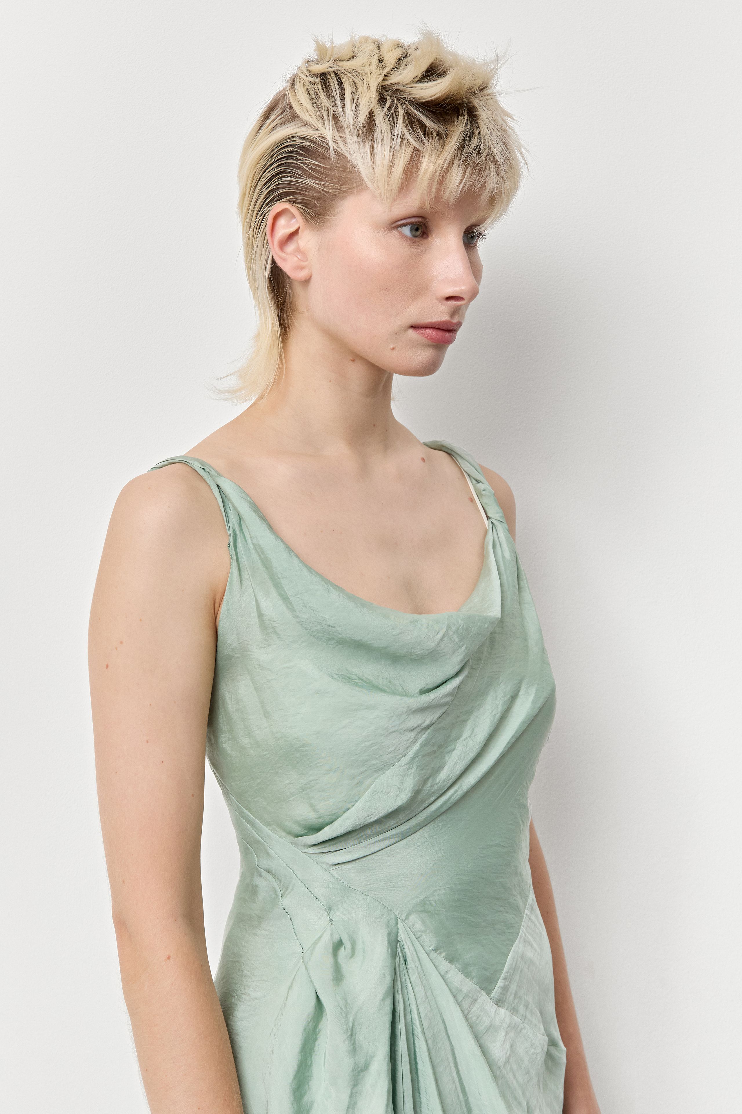 Tetuba Dress - Green Draped Satin | Miista Tetuba Dress - Green Draped Satin | Miista