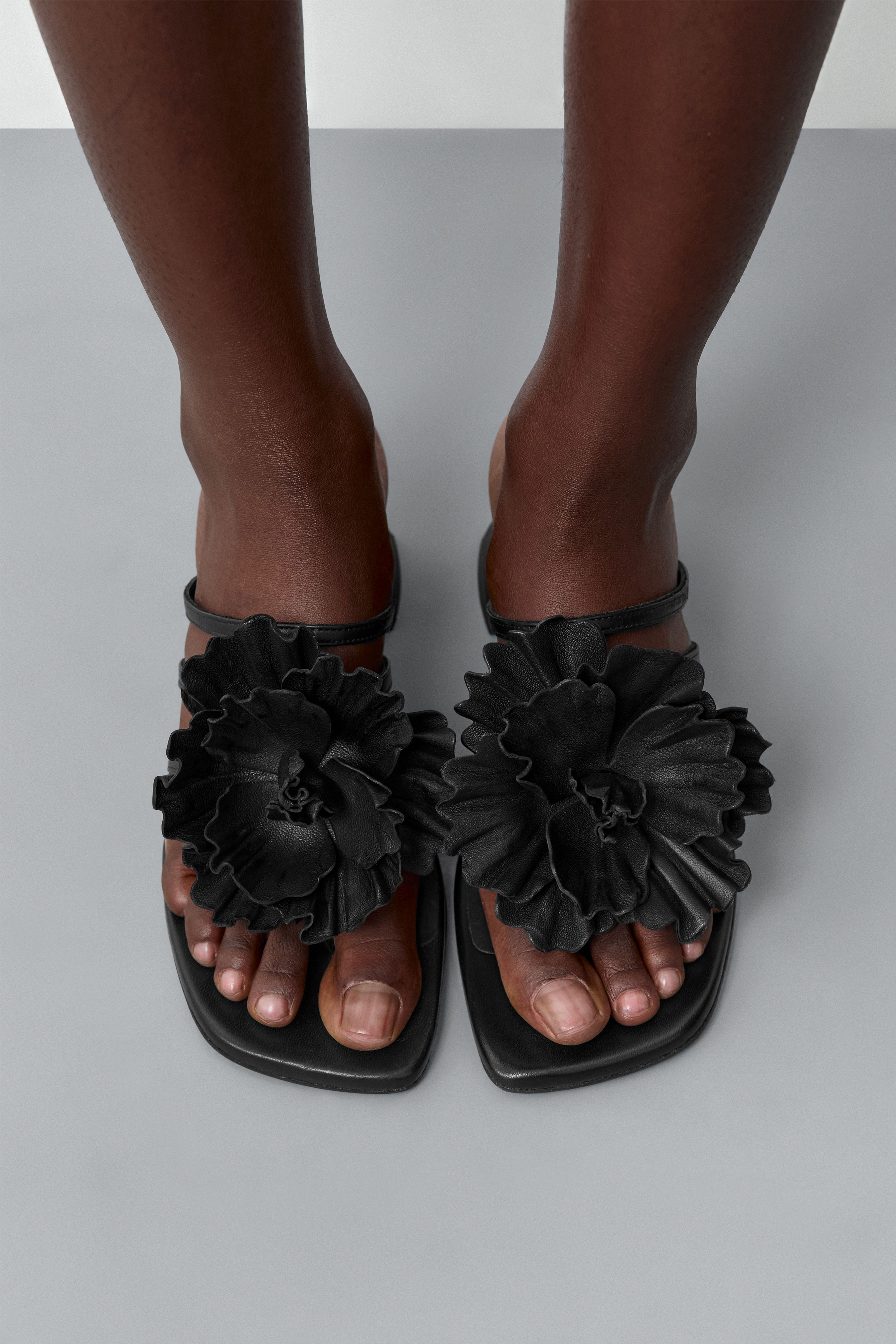 Hara Black Leather Flower Sandals | Miista | Designed & Handmade in Europe