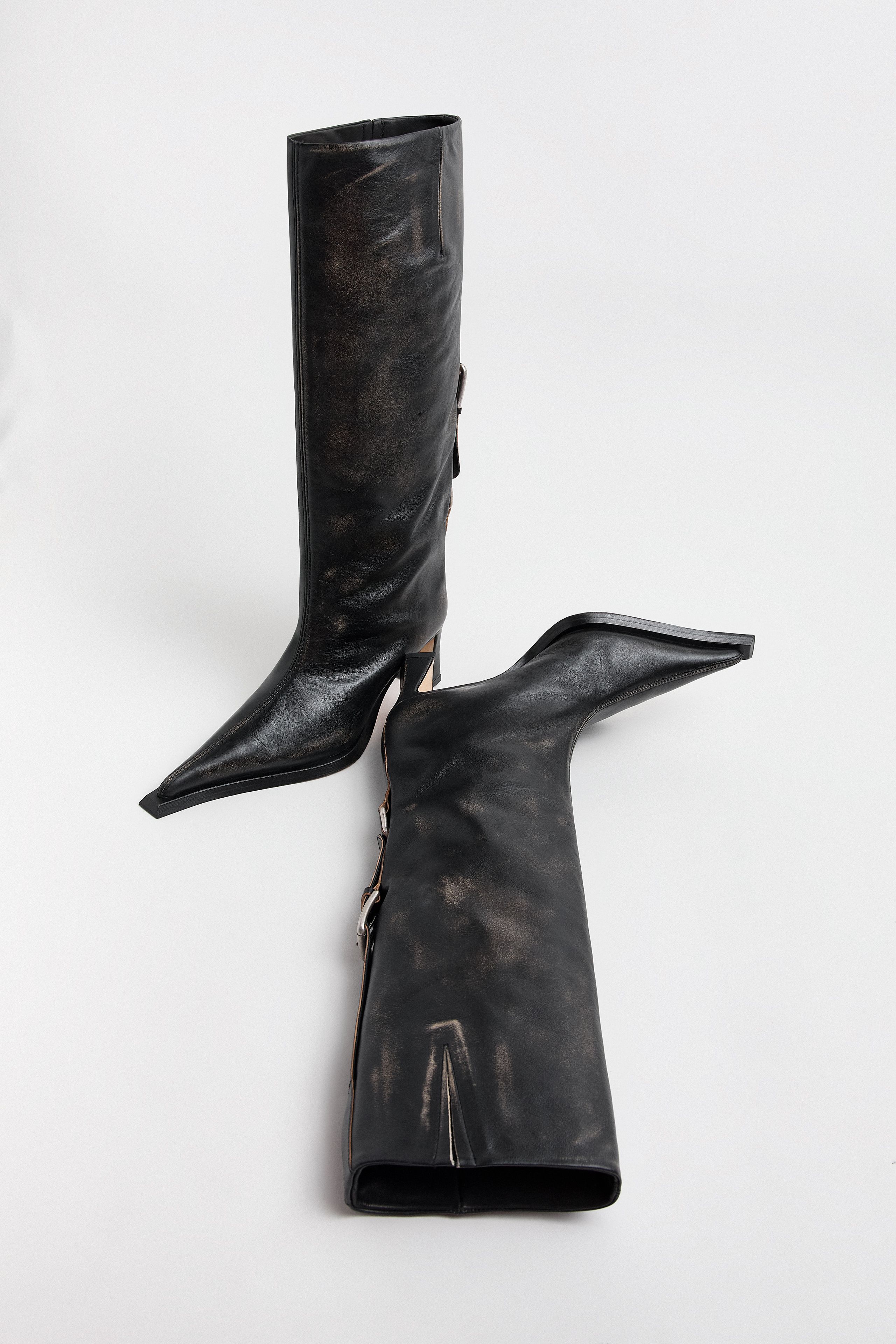 Charlene Boots - Black Brush Off Leather | Miista