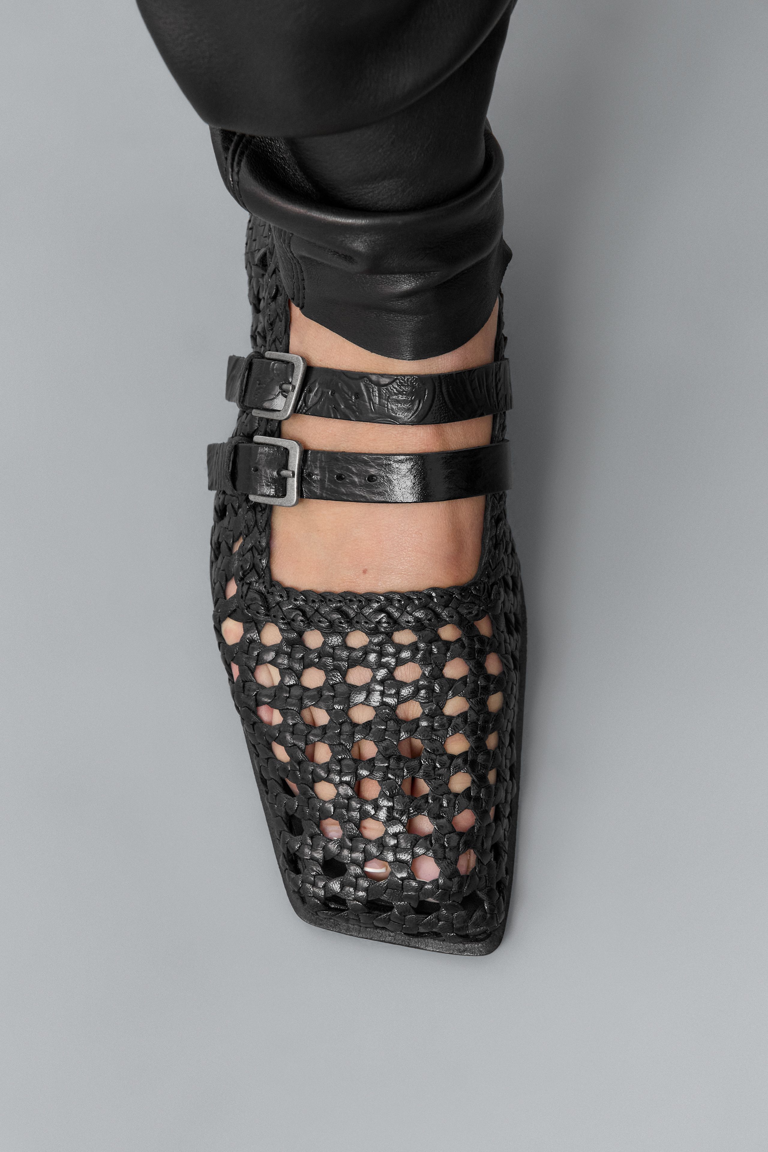 Kiran Black Woven Leather Strappy Ballerinas | Miista | Designed & Handmade in Europe