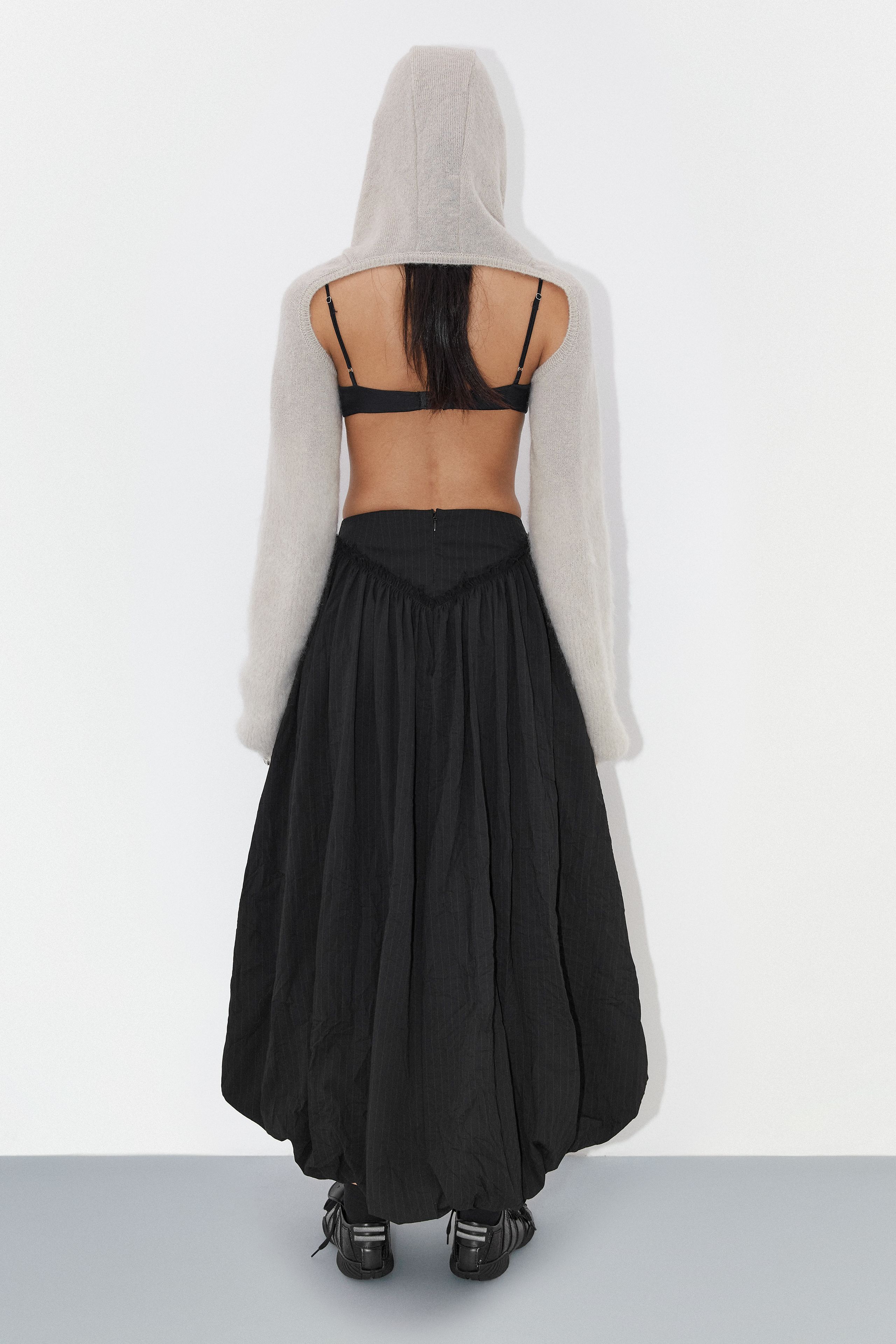 Bronte Skirt - Black Crinkled Pinstripe | Miista