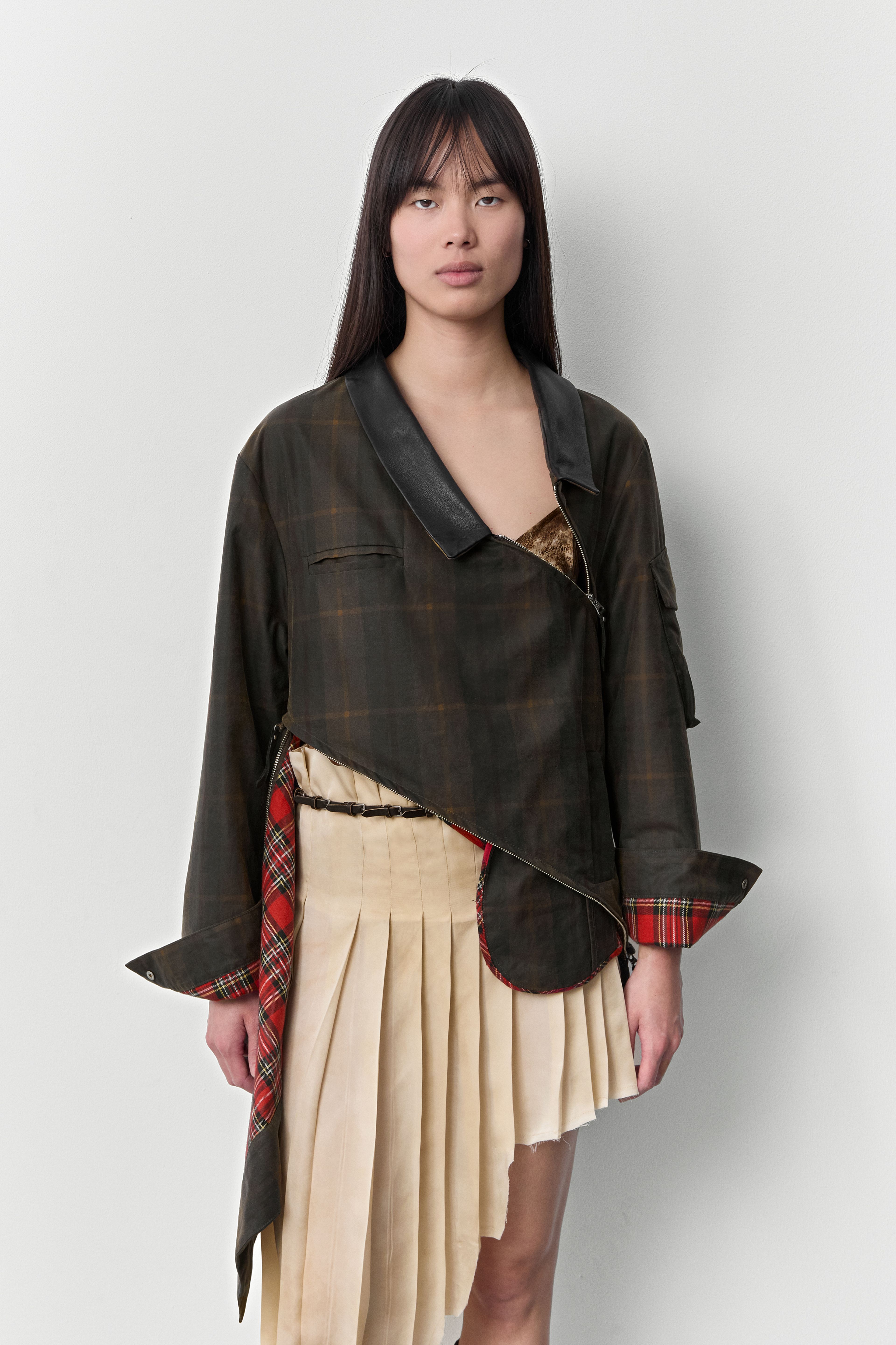 Marla Brown Checked Detachable Jacket | Miista | Designed & Handmade in Europe