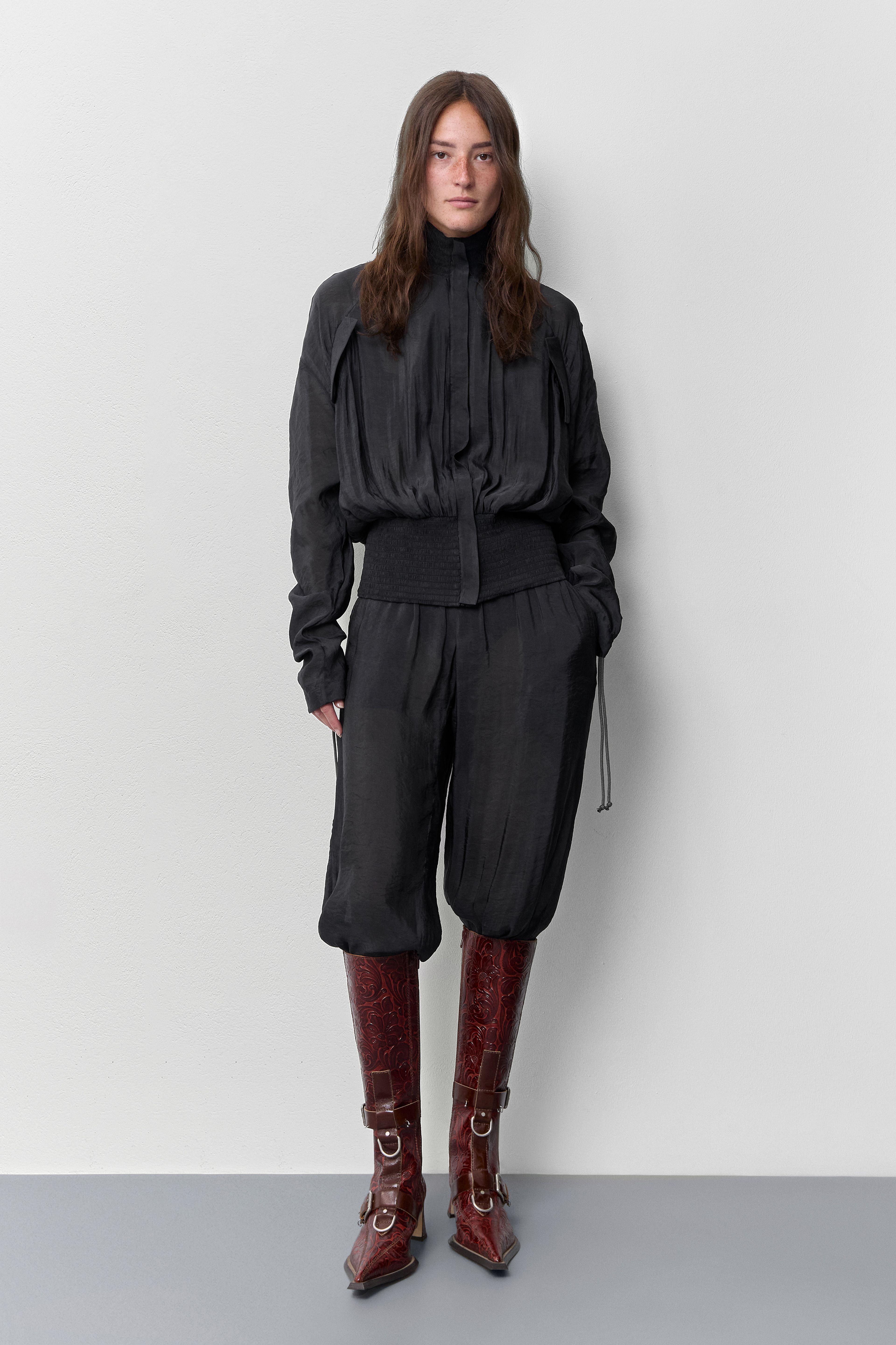 Eliya Brick Embossed Buckled Tall Boots | Miista | Designed & Handmade in Europe