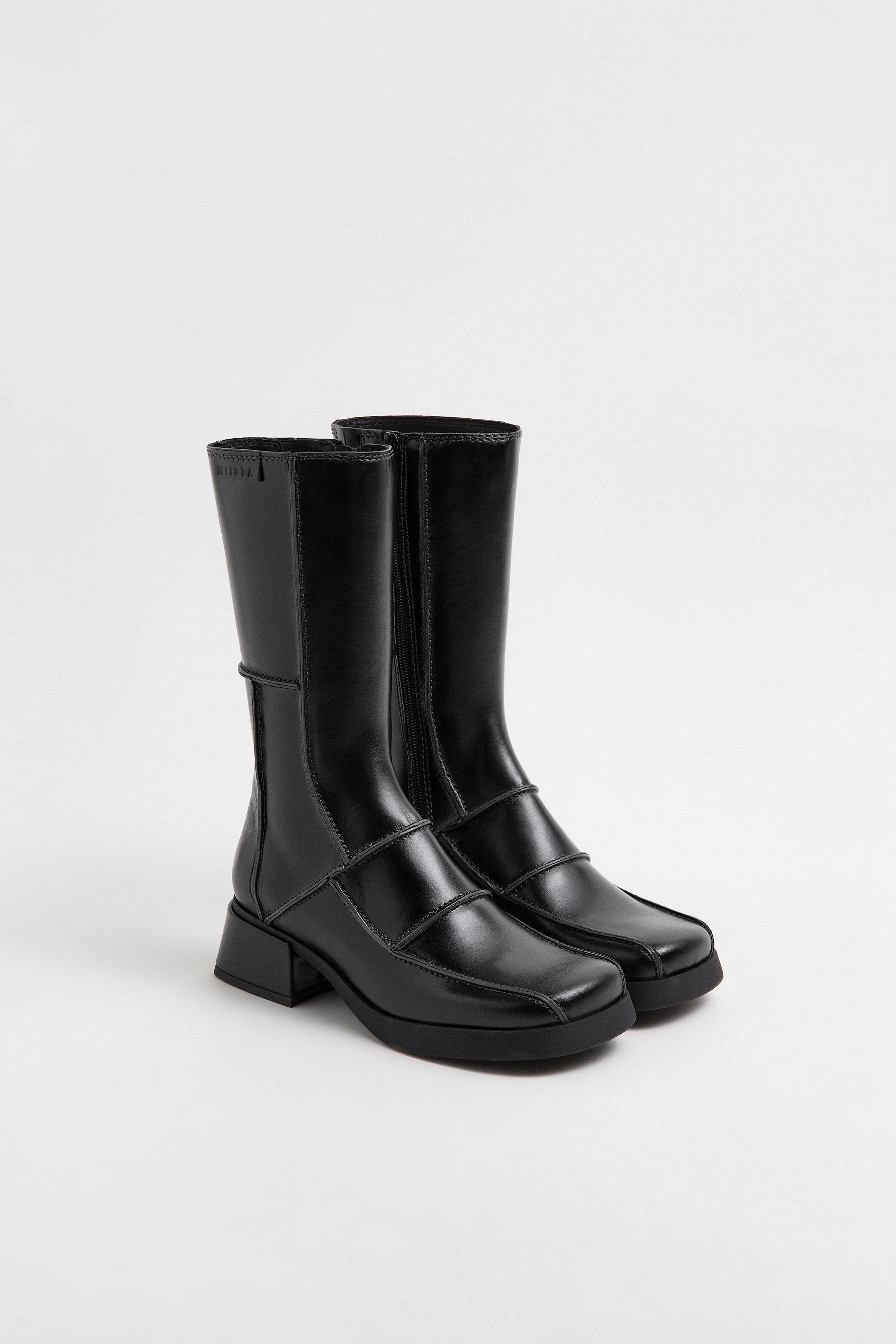 Neaera Boots - Black Leather Grey Stitching | Miista | Designed & Handmade in Europe