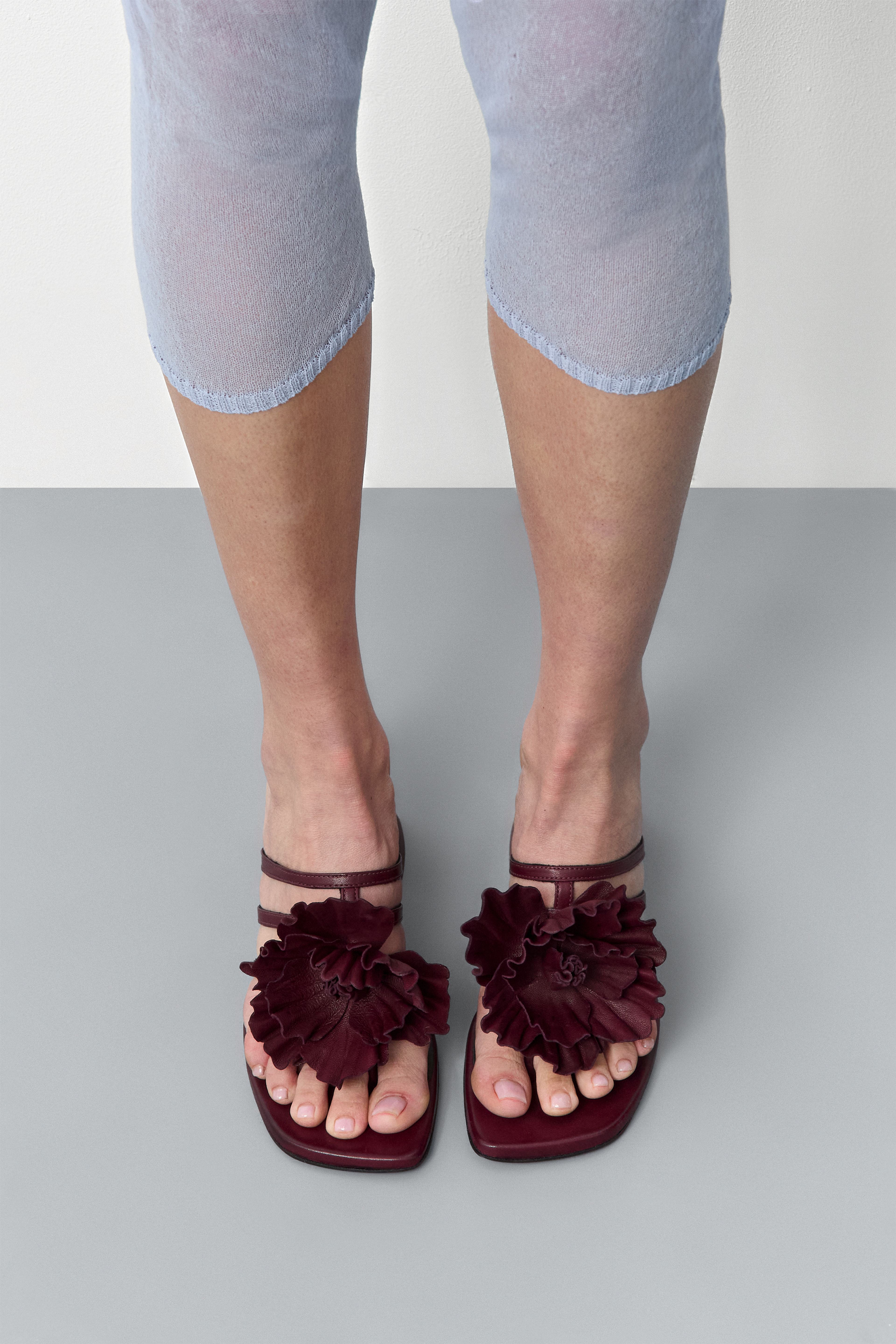 Hara Burgundy Leather Flower Sandals | Miista | Designed & Handmade in Europe