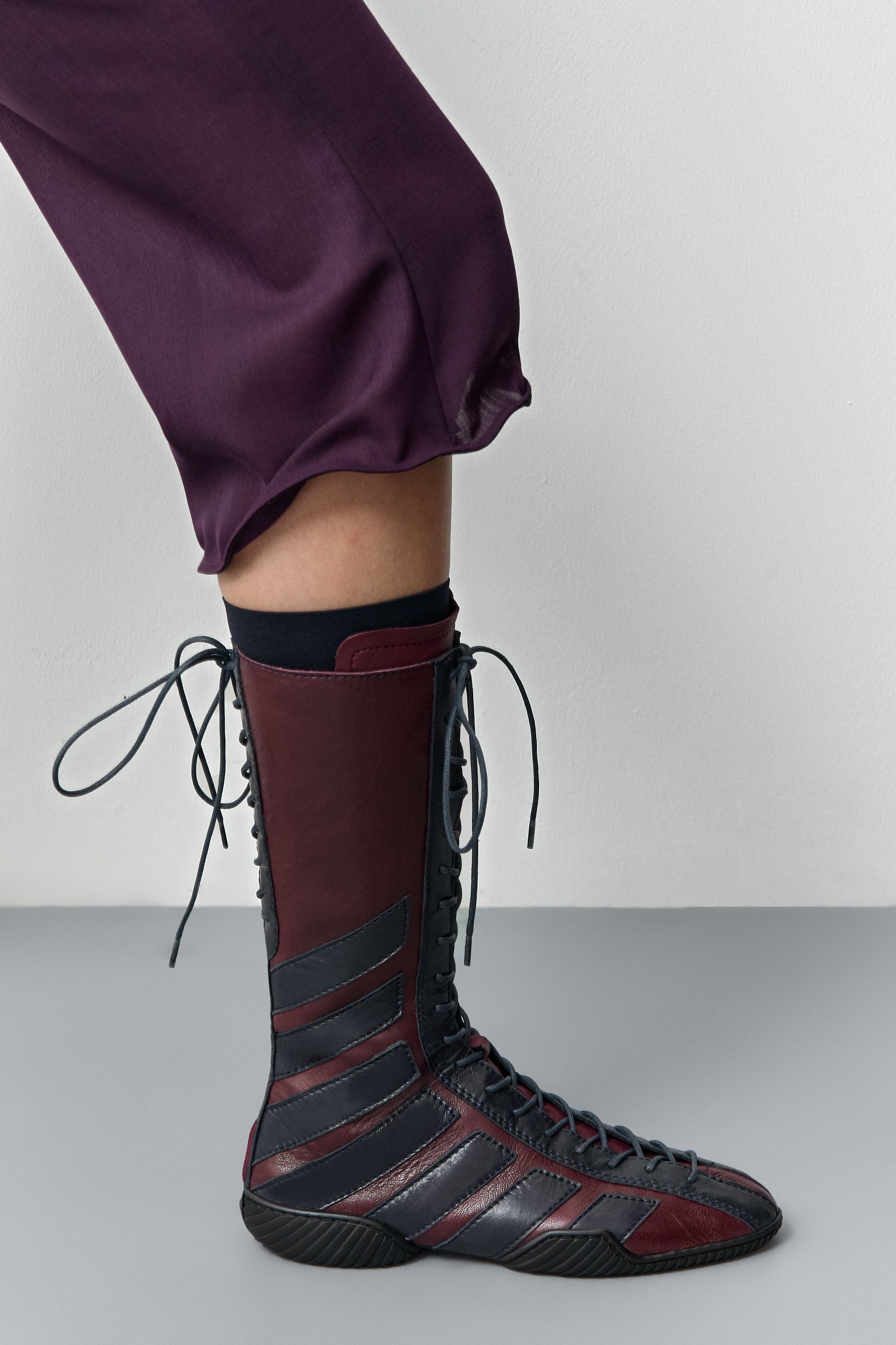 Imogen Boots - Burgundy and Navy Leather | Miista