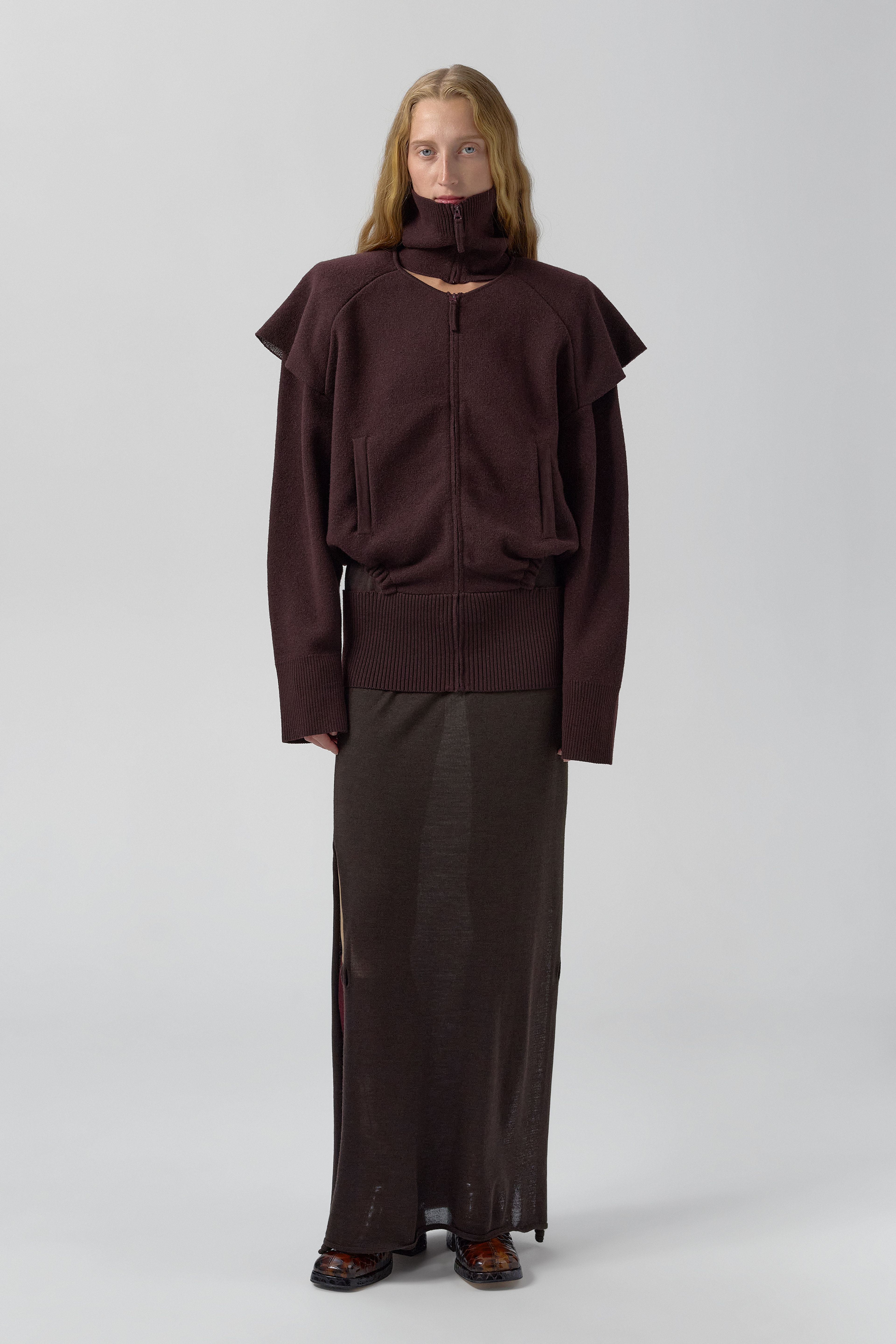 Agnes Jacket - Burgundy Extra Fine Merino Knit | Miista | Designed & Handmade in Europe