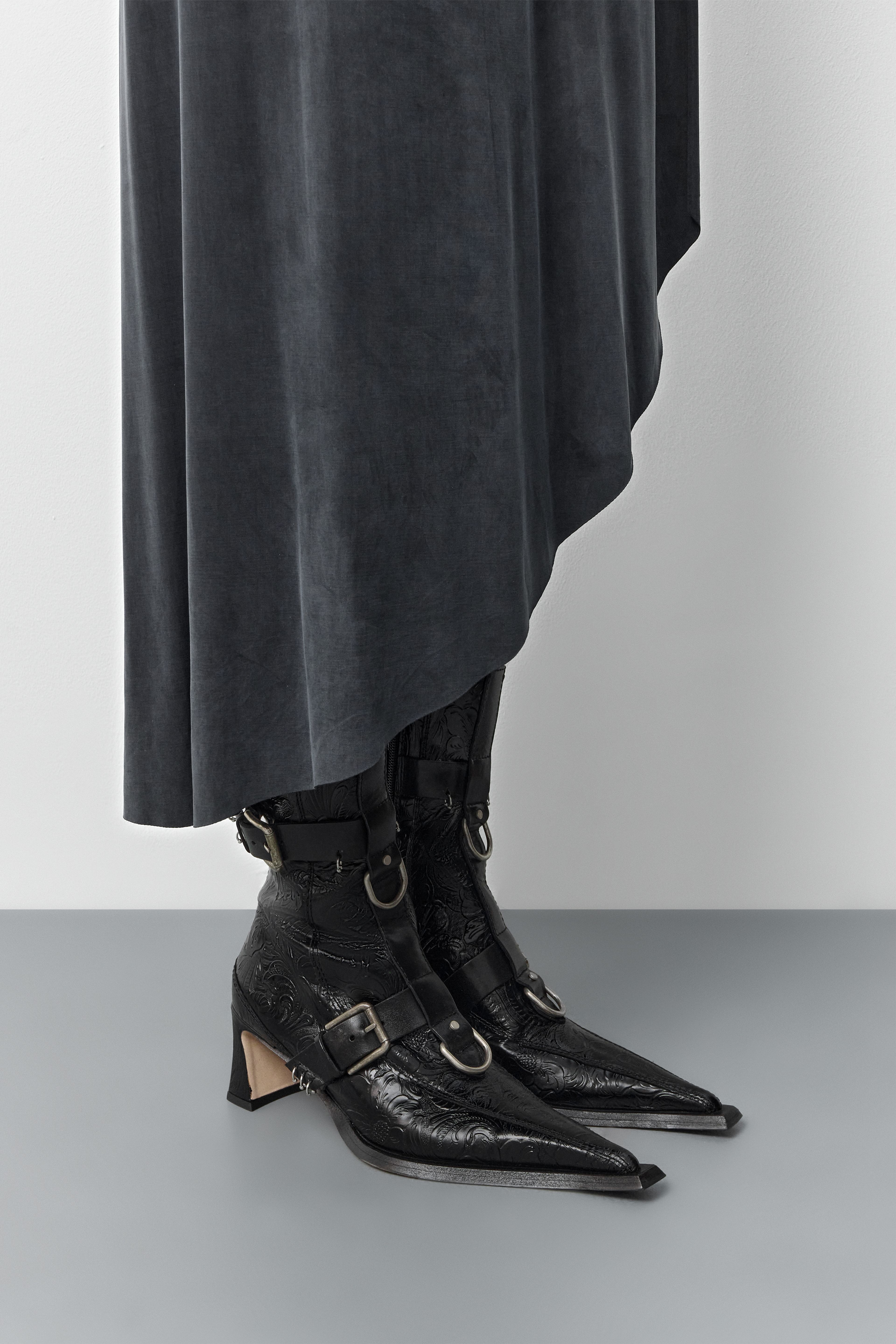 Eliya Black Embossed Buckled Tall Boots | Miista | Designed & Handmade in Europe