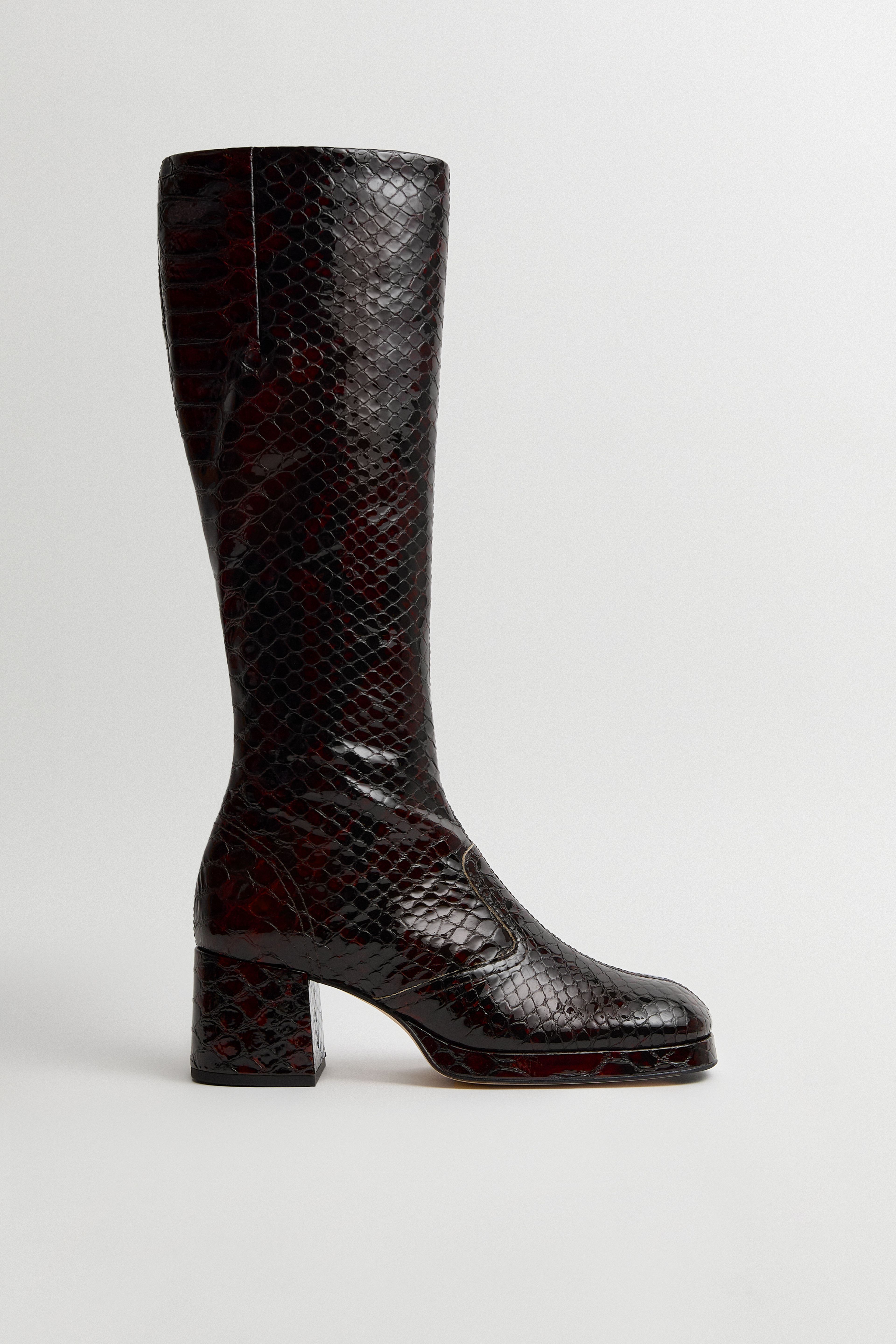 Donna Boots Brown Embossed Snake Leather | Miista | Designed & Handmade in Europe