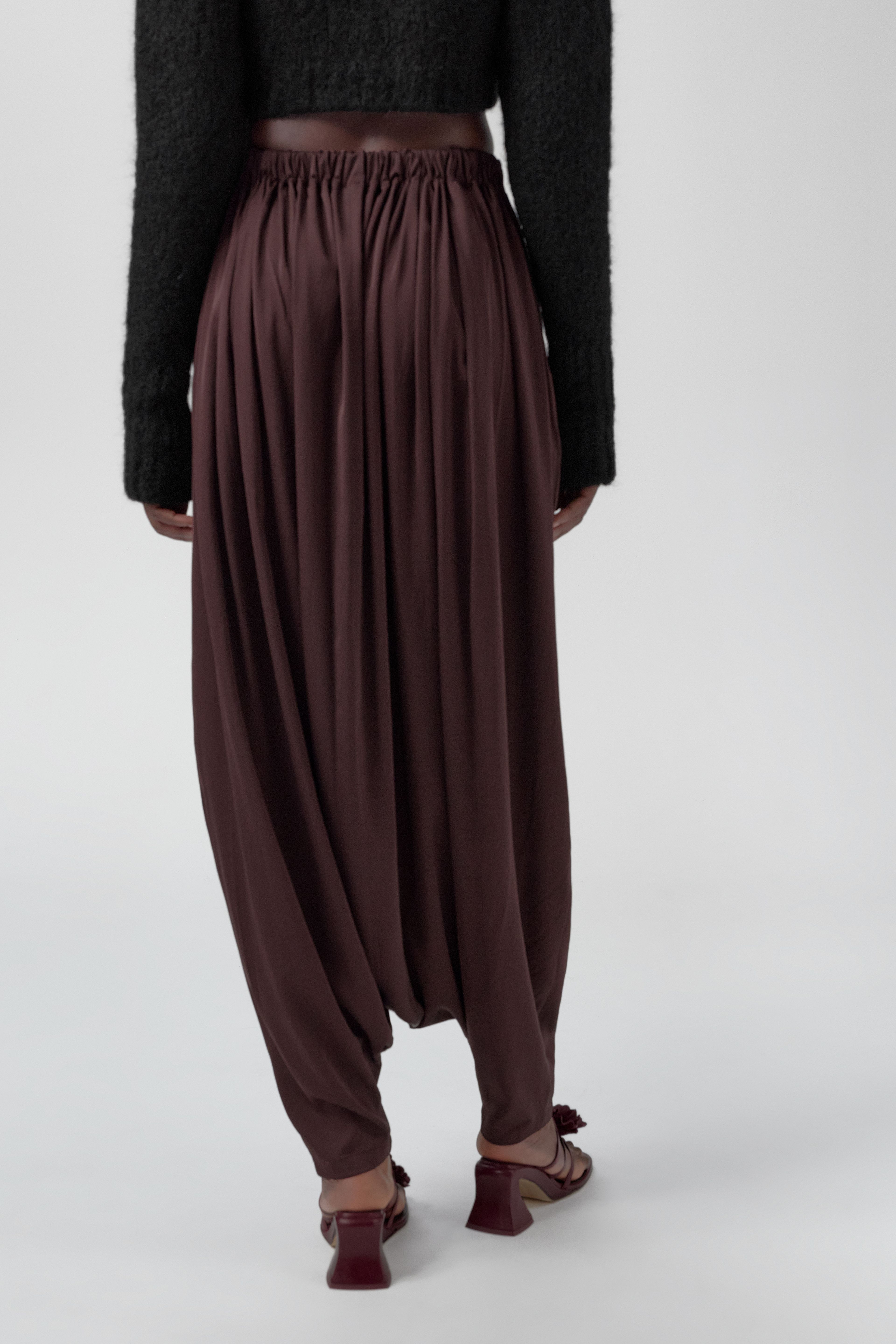 Gina Trousers - Burgundy Cupro | Miista | Designed & Handmade in Europe