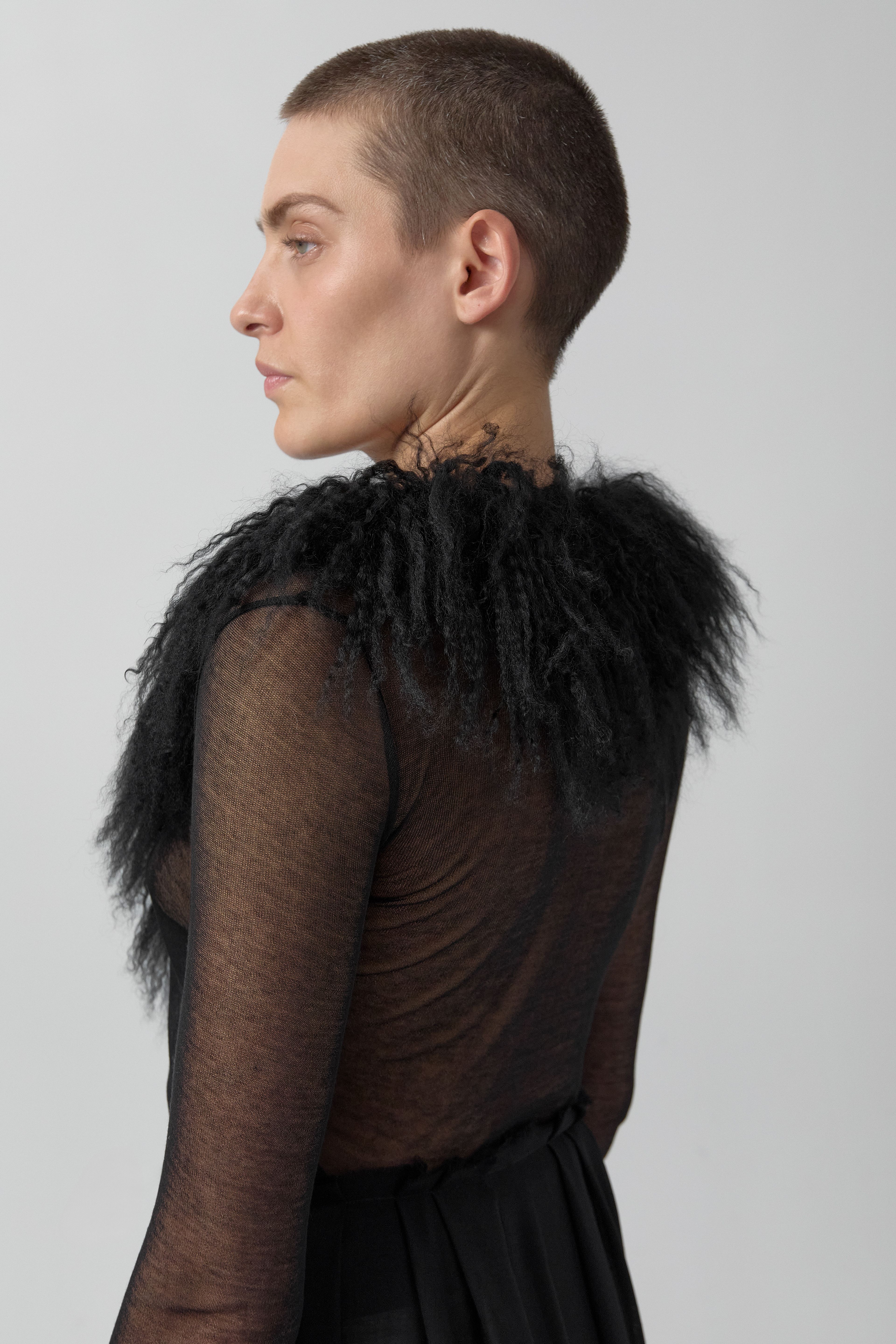 Ripley Black Fuzzy Collar Mini Knit Jacket | Miista | Designed & Handmade in Europe