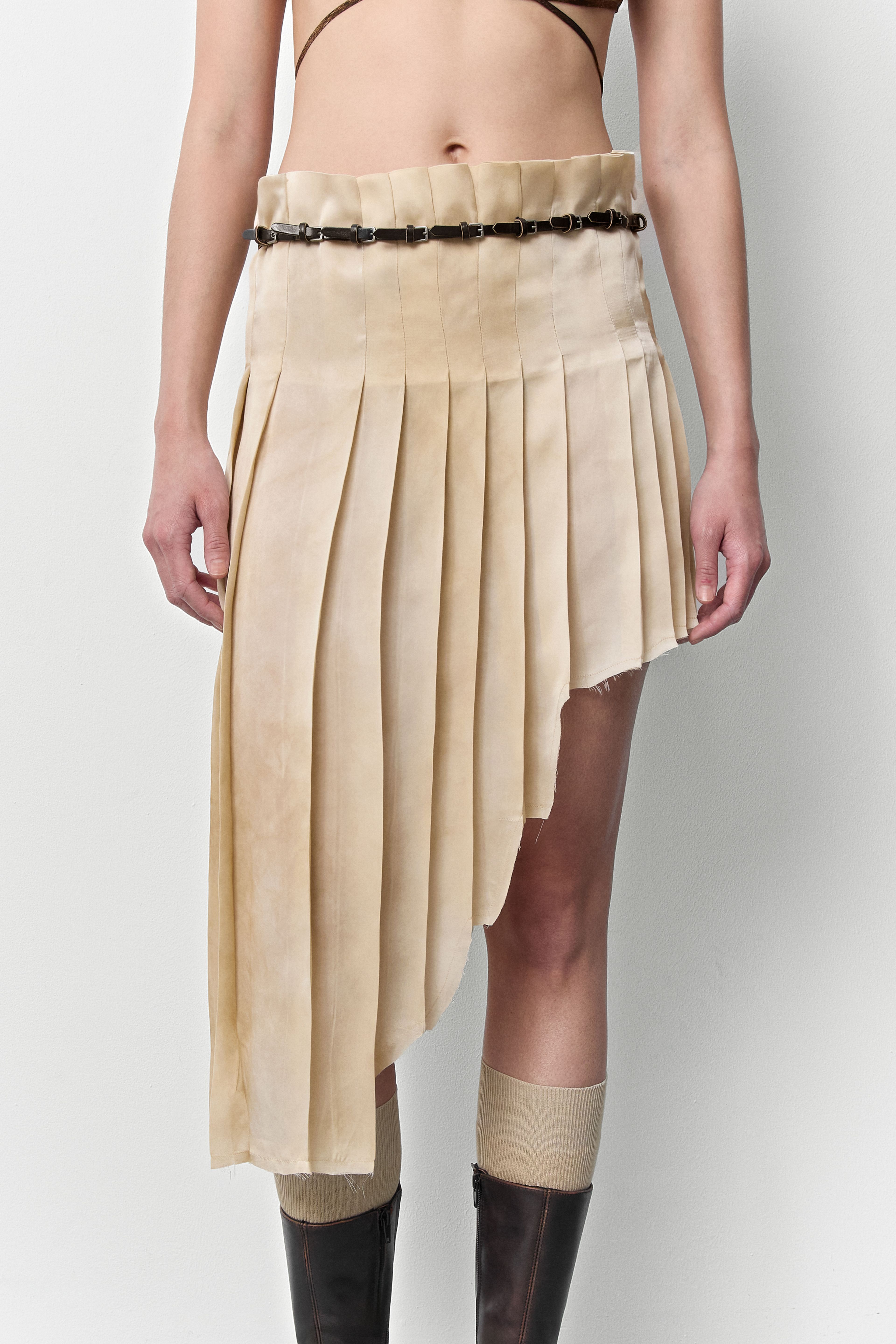 Clio Brown Beige Pleated Skirt | Miista | Designed & Handmade in Europe
