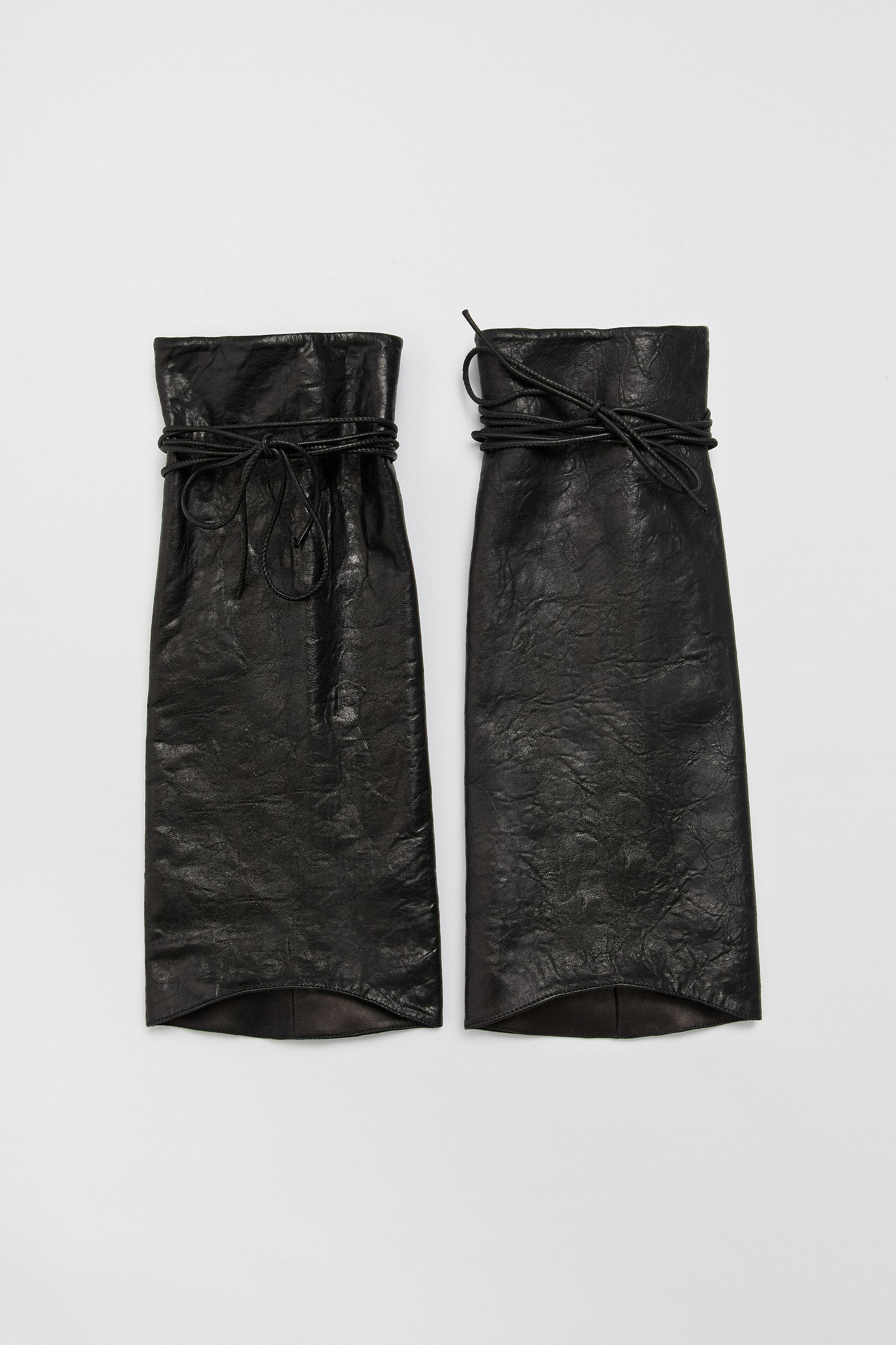 Samia Black Texture Leather Leg Warmer | Miista | Designed & Handmade in Europe