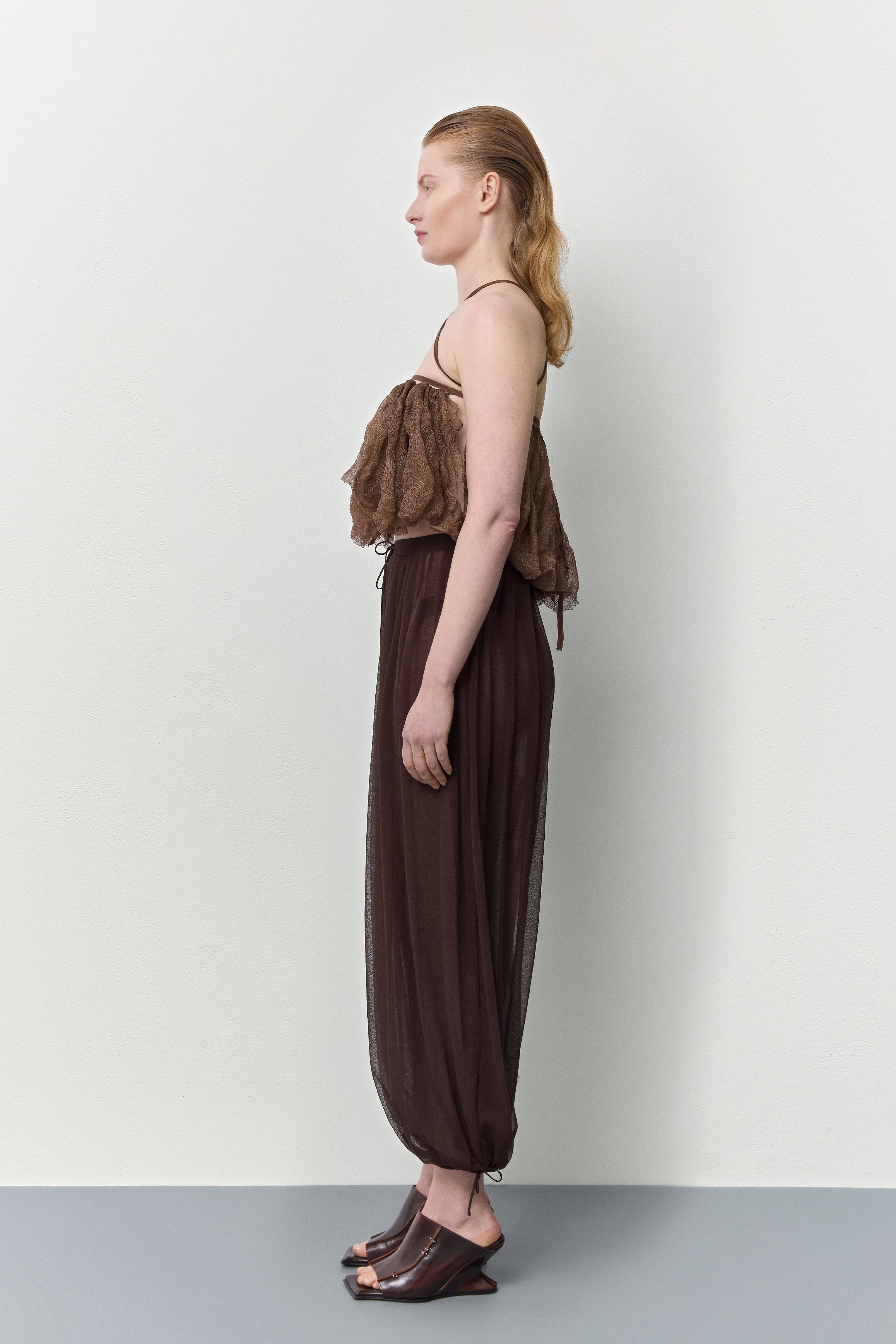 Vee Dark Brown Knitted Ruffle | Miista | Designed & Handmade in Europe