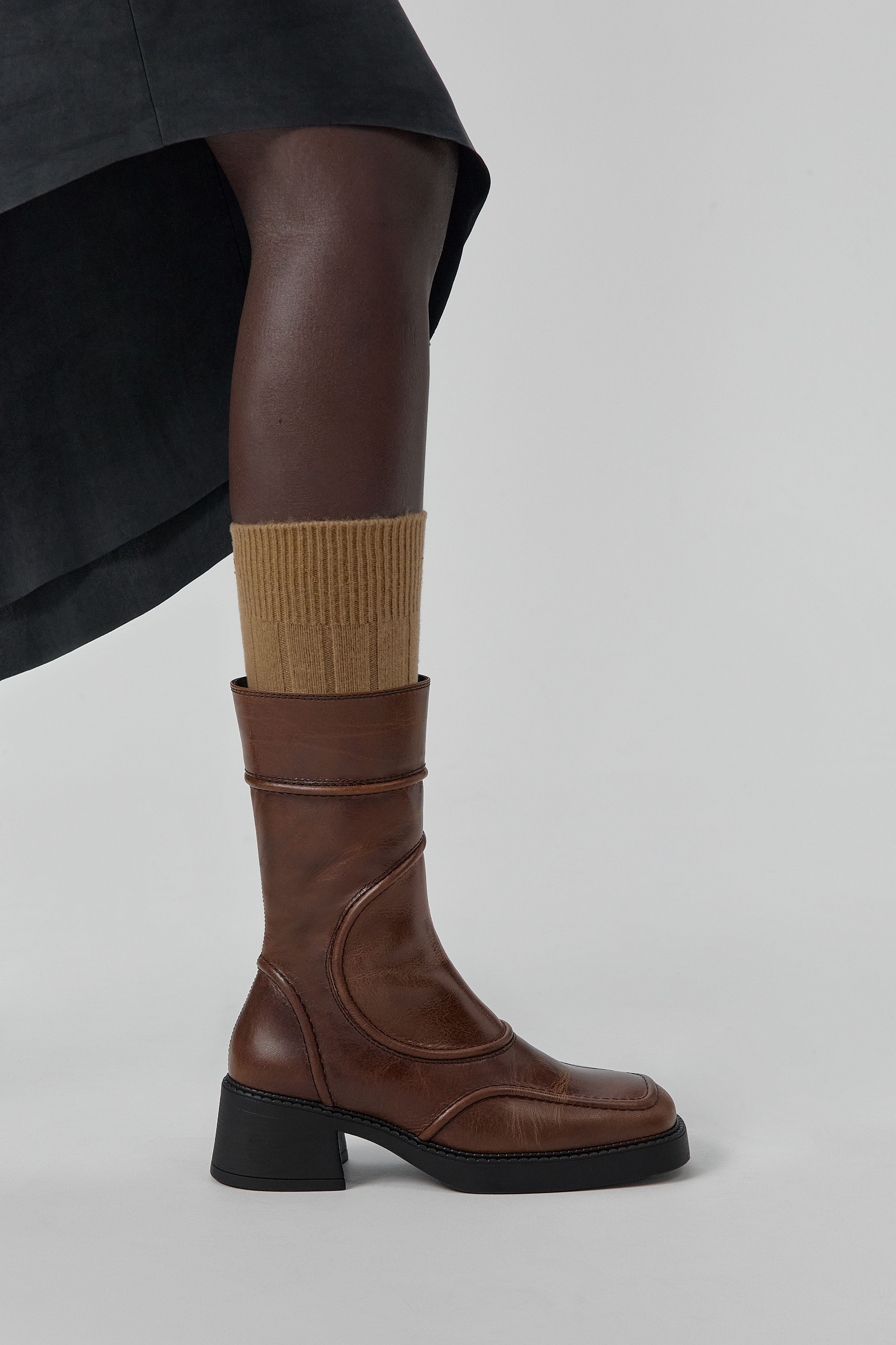 Malene Boots - Tan Leather Black Stitching | Miista | Designed & Handmade in Europe