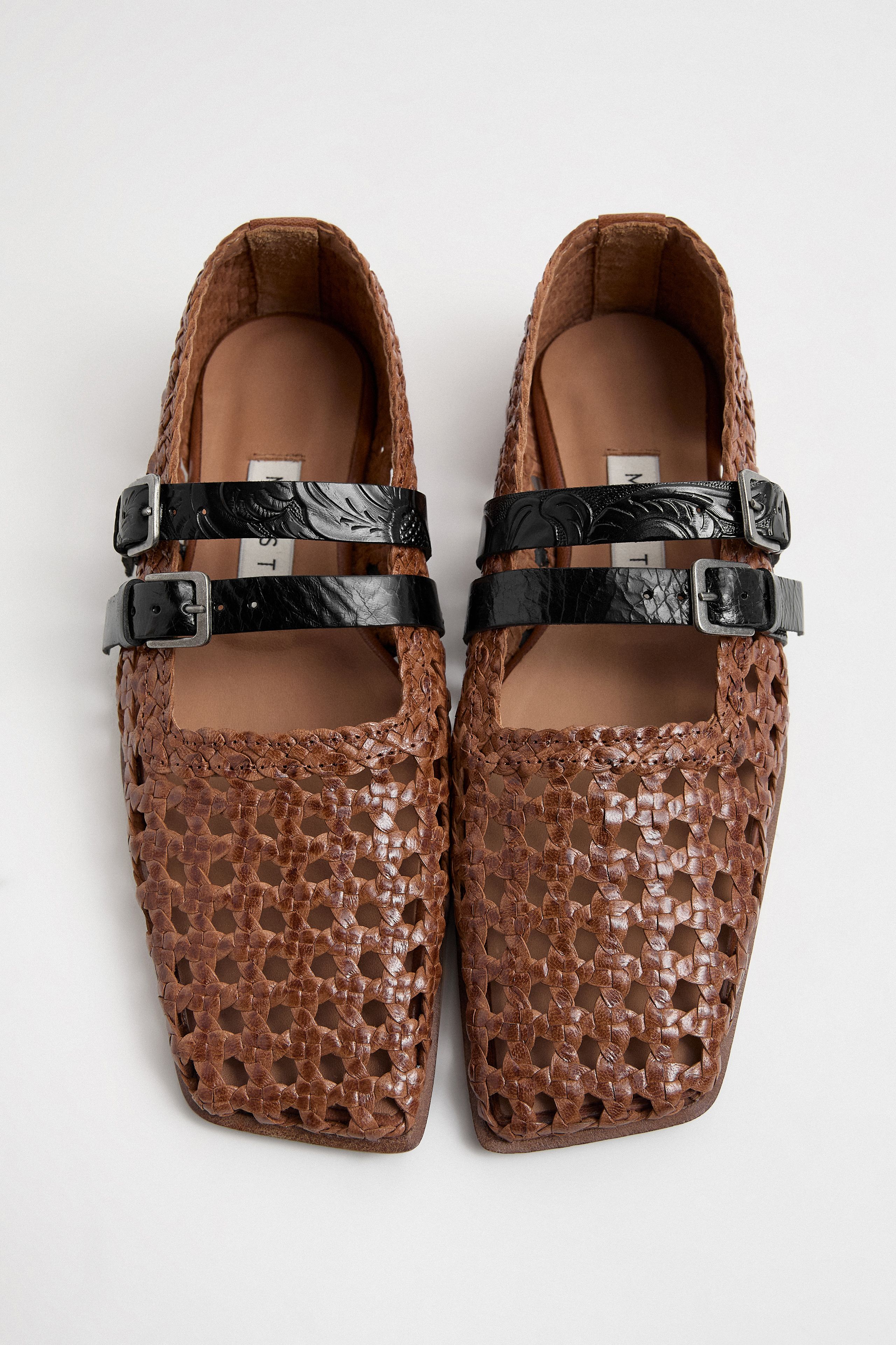 Kiran Brown Woven Leather Strappy Ballerinas | Miista | Designed & Handmade in Europe