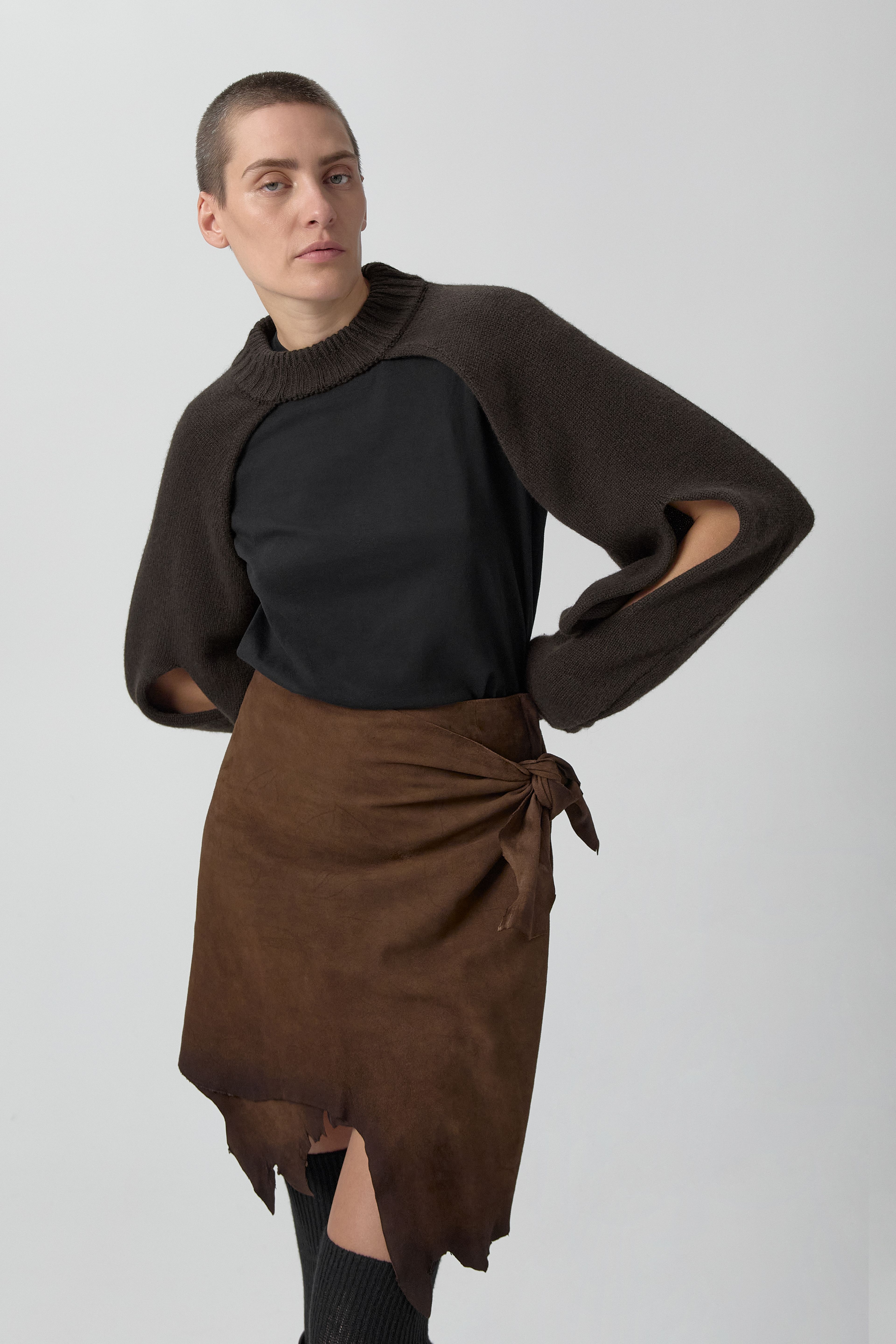 Marlene Sleeves - Brown Cashmere Blend Knit | Miista | Designed & Handmade in Europe