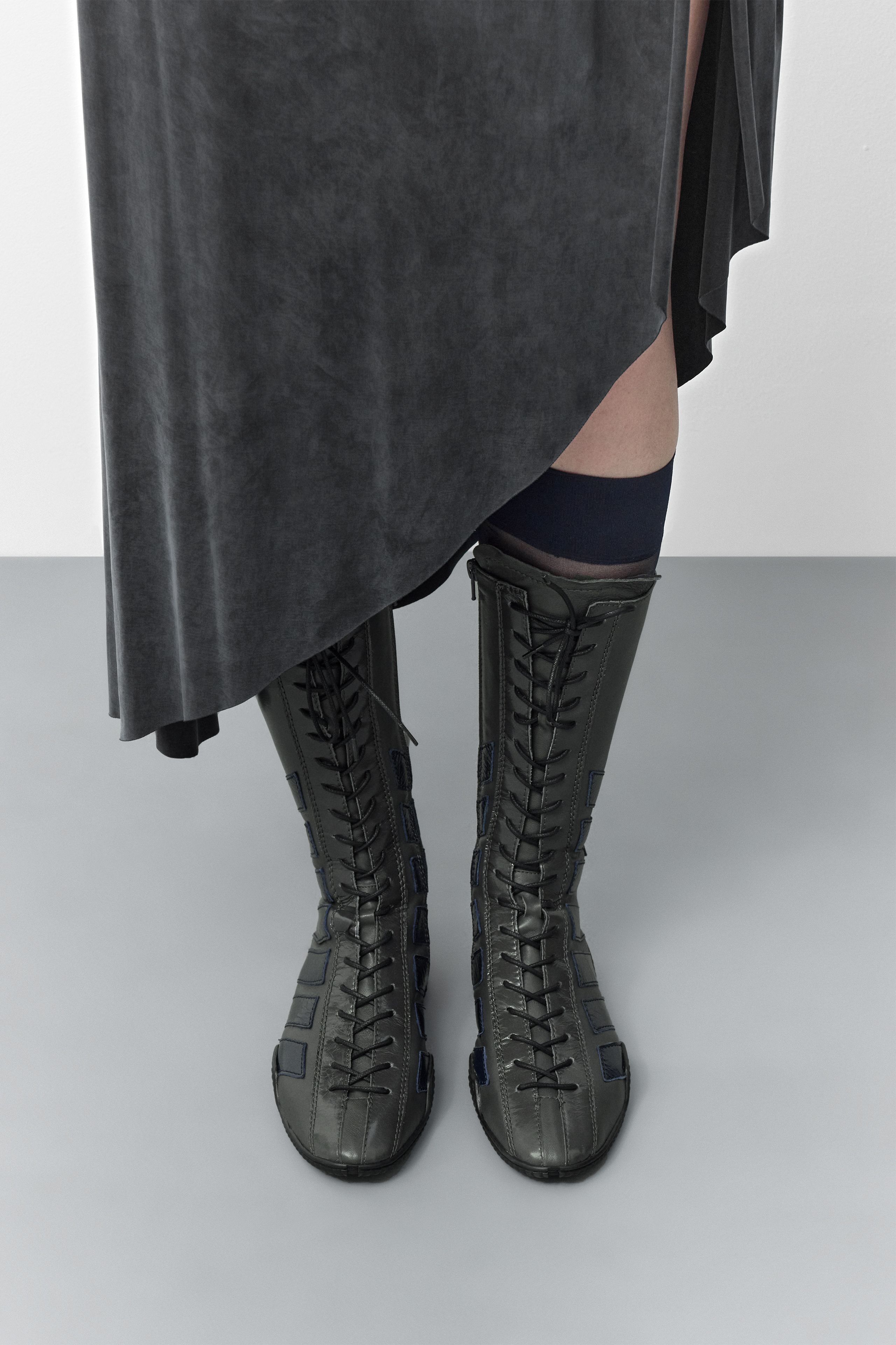 Imogen Grey Navy Lace Sneaker Boots | Miista | Designed & Handmade in Europe