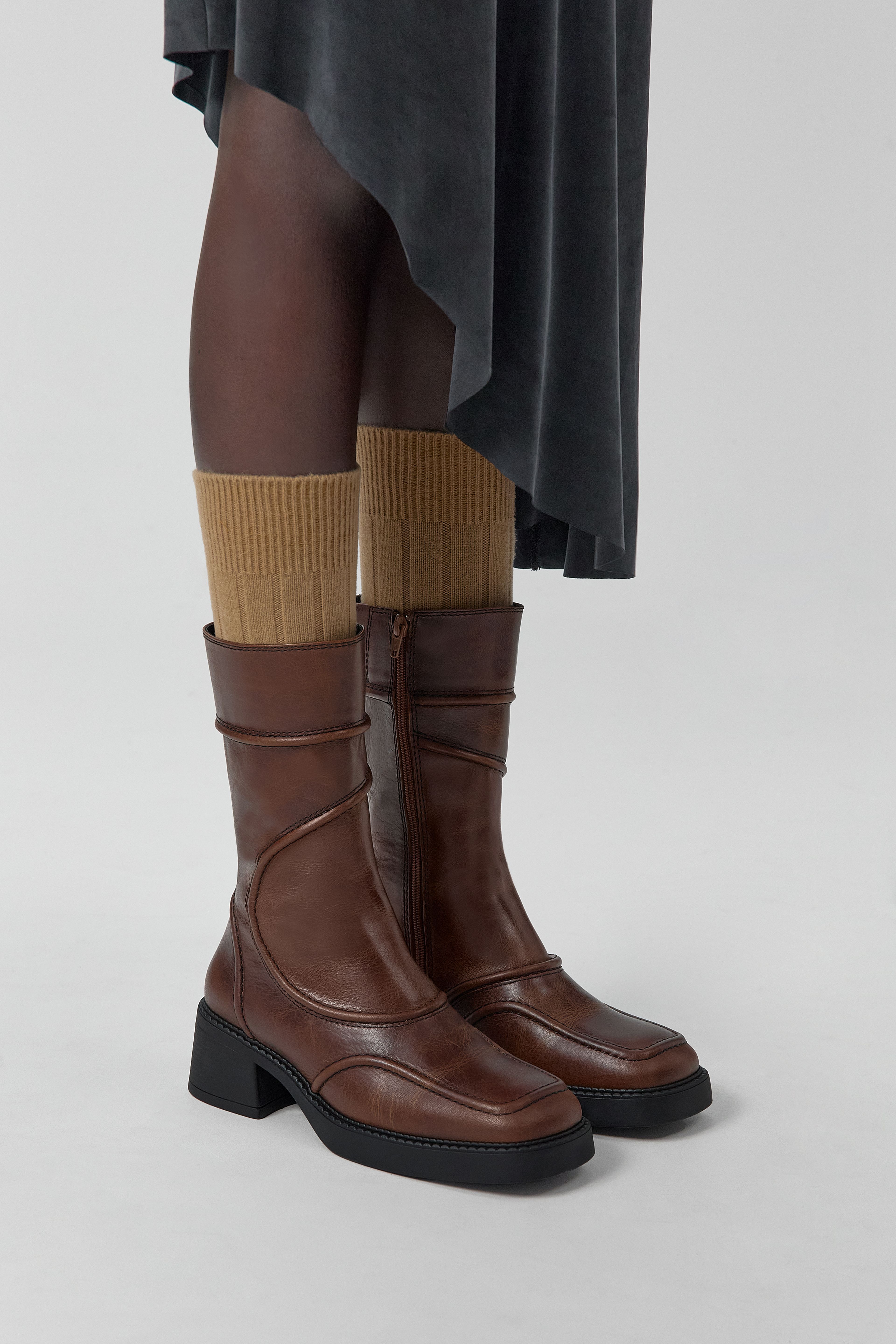Malene Boots - Tan Leather Black Stitching | Miista | Designed & Handmade in Europe