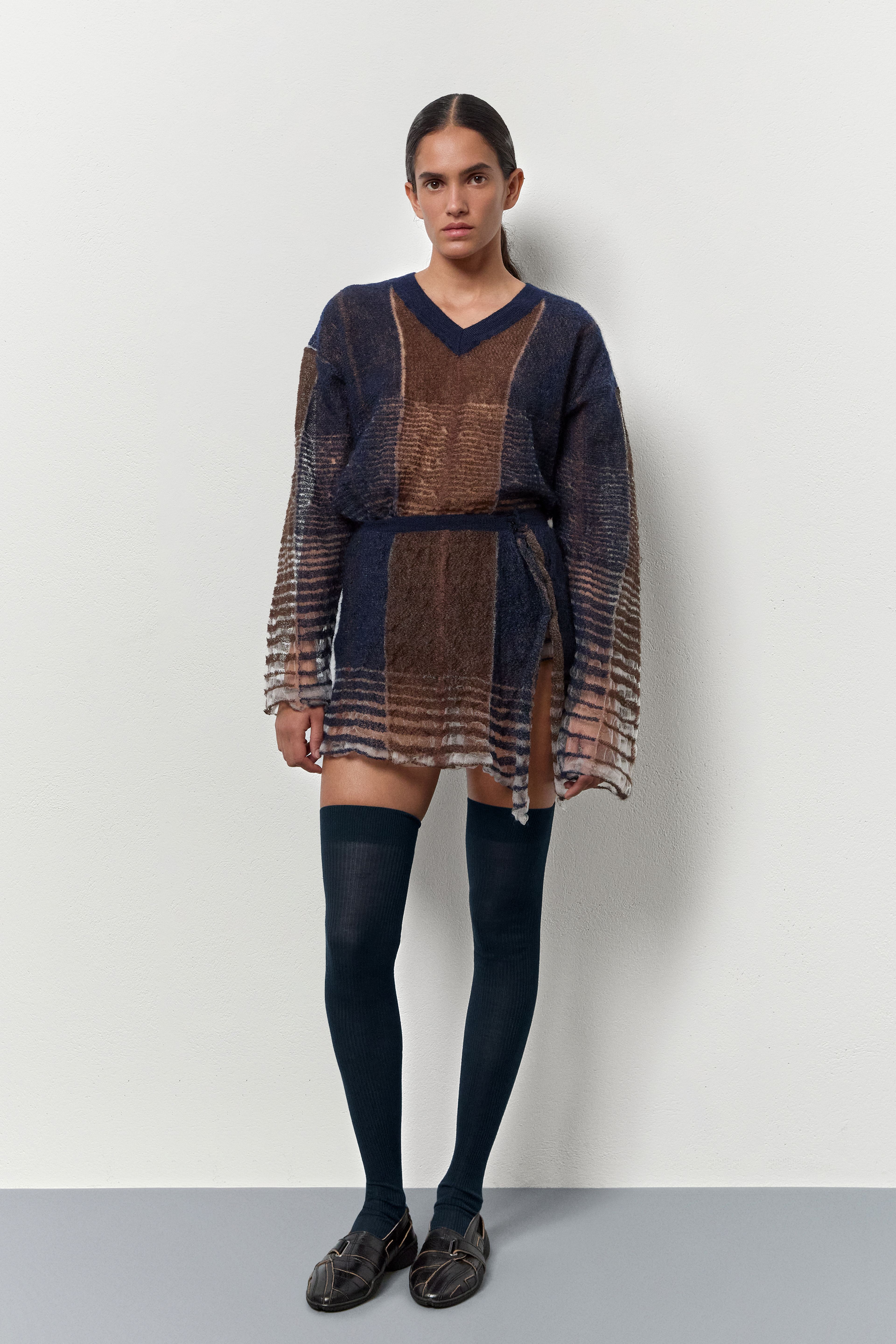 Madelia Brown Navy Knit Stripes Skirt | Miista | Designed & Handmade in Europe